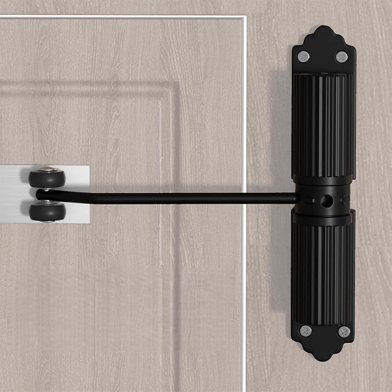 Automatischer Türschließer – 1 Stück – Schwarzes Aluminium – Einstellbare Schließkraft 60 Kg – Für Innen- Und Gartentüren – 213 X 91 Cm
