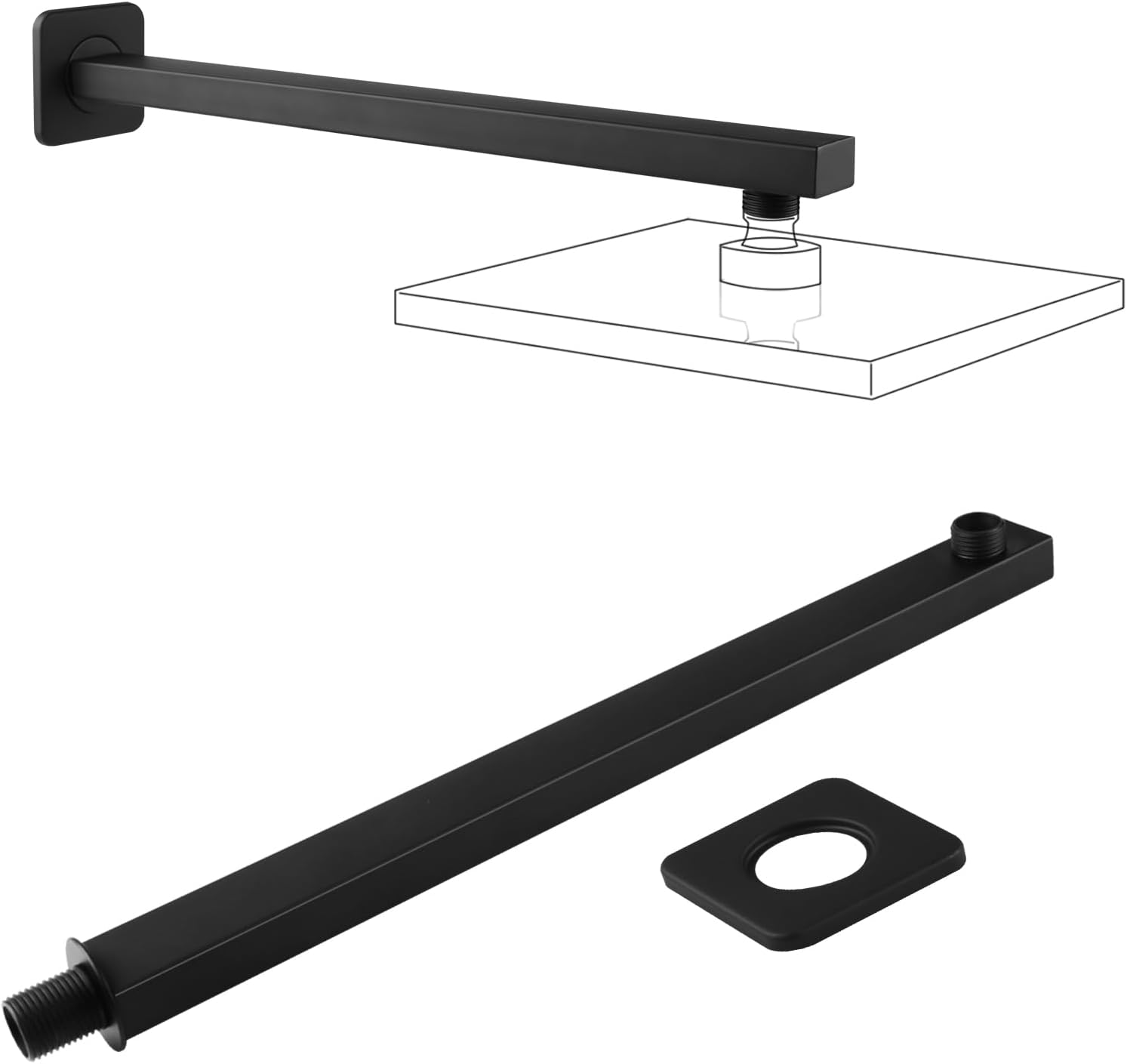 40 Cm Wandbrausearm – Schwarzer Edelstahl – Robuste, Quadratische Verlängerung – Für Regenduschkopf – Modernes Badezimmer – 400 Mm