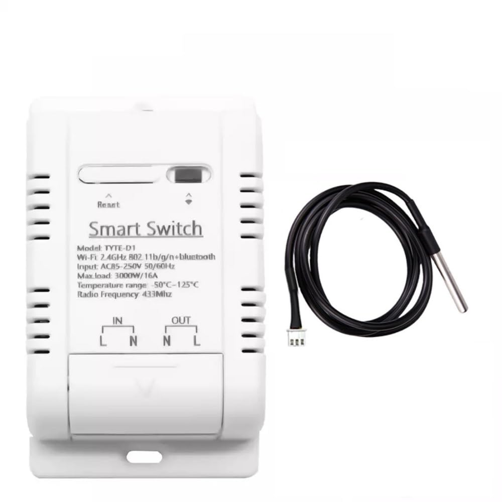 Wlan-temperaturregler – 1 Stück – Abs-gehäuse Und Stahlsonde – 16-a-smart-schalter Mit Energieüberwachung – Für Haus, Gewächshaus Und Tierhaltung – Schwarz, 9,4 X 5,7 Cm