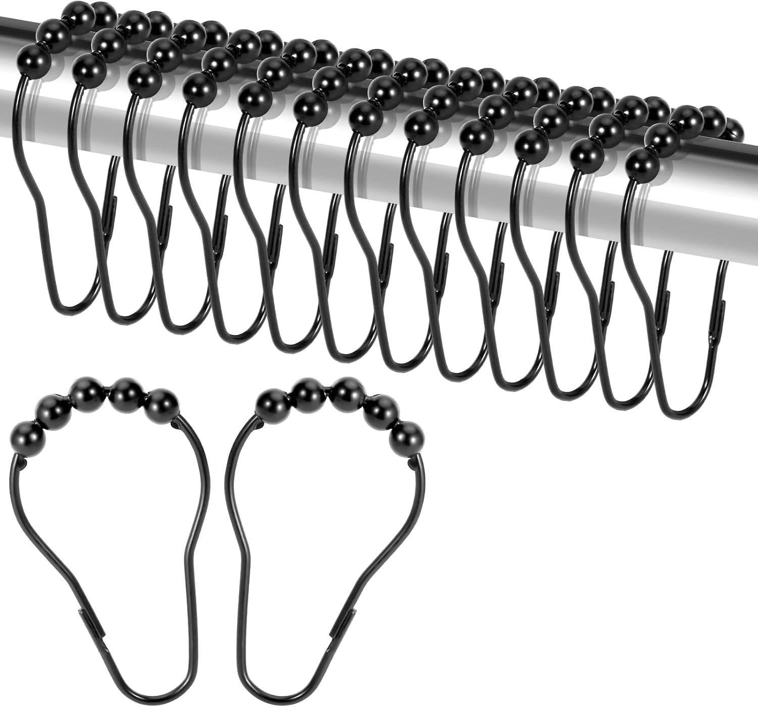 Duschvorhangringe – 12er-set – Schwarzer Edelstahl – Sichere, Rostfreie Haken – Für Moderne Badezimmer – Birnenform