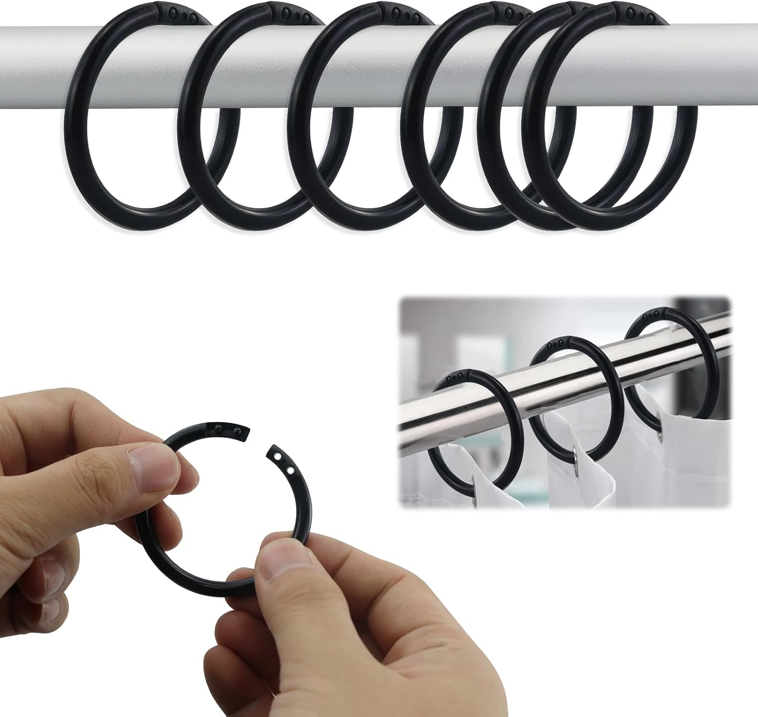 26 Duschvorhangringe – Schwarzer Kunststoff, C-form – Stabile Und Flexible Haken – Für Badezimmer Und Haushalt – Abmessungen: 4 X 0,03 X 0,03 Cm