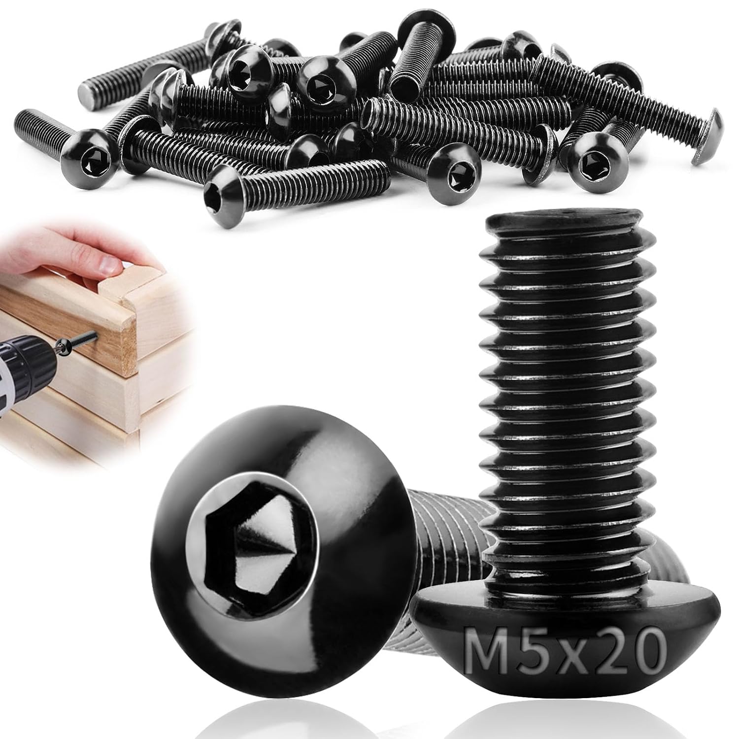Schwarze Schrauben M5x20 Mm – 40 Stück – Edelstahl 304 – Sechskantkopf – Möbelreparatur Und -montage – Schwarz