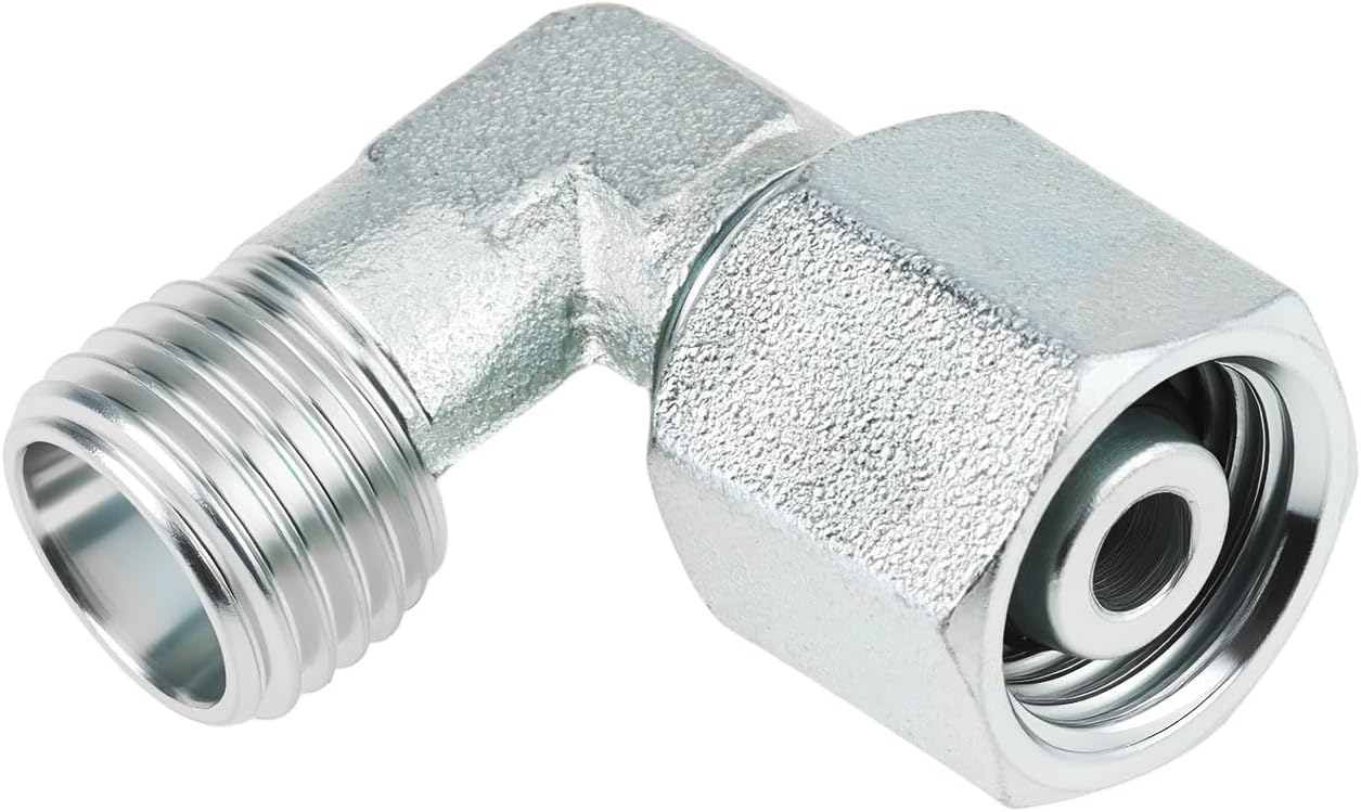 90°-winkel-hydraulikanschluss M14x1,5 – Verzinkter Stahl – Din-adapter (außengewinde Auf Innengewinde) – Für Minibagger Und Hydrauliksysteme – Schwarz
