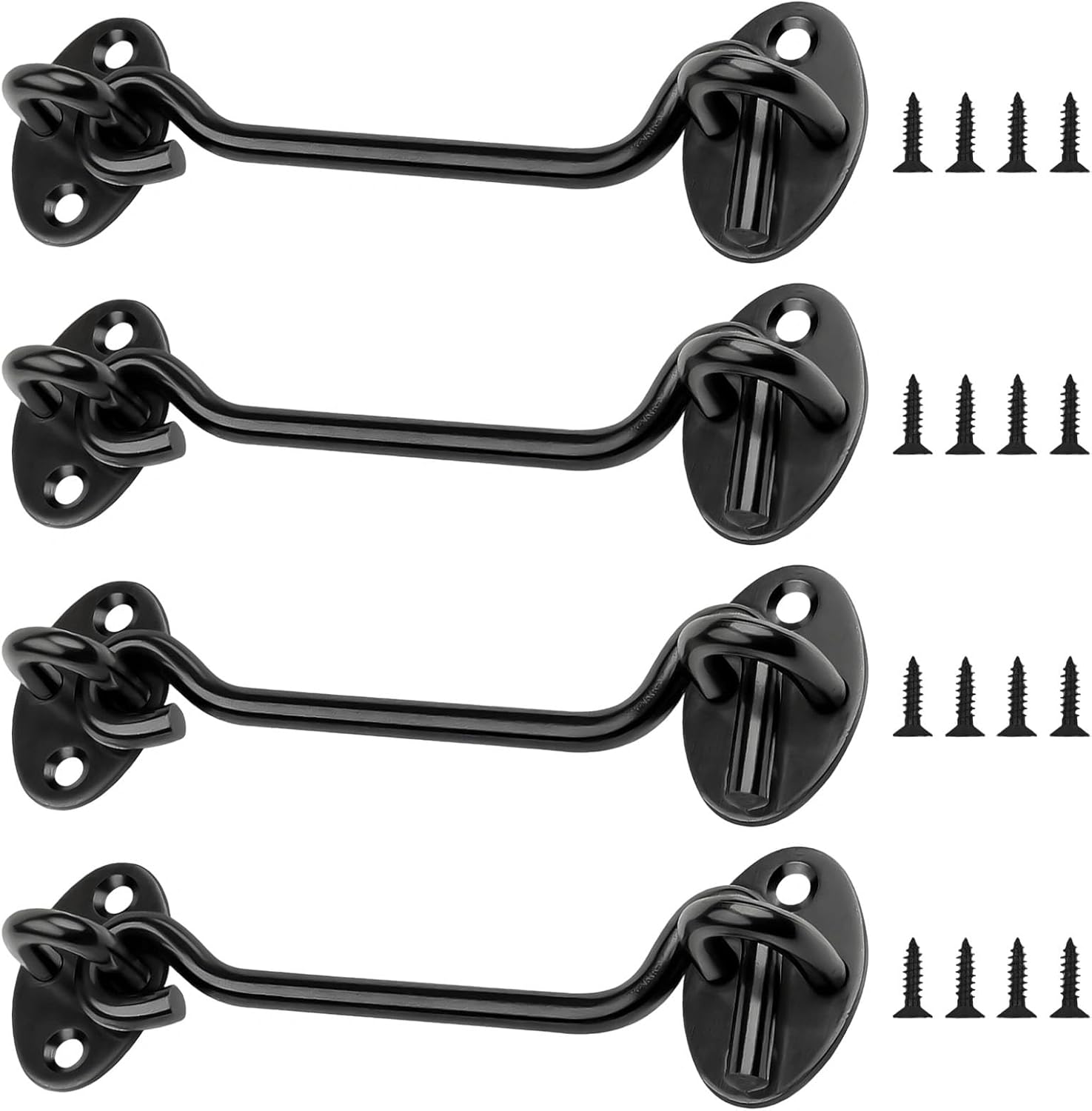4er-set 100-mm-sicherheitshaken – Schwarzer Edelstahl – Erhöhter Aufbruchschutz – Für Türen, Fenster Und Zäune – Ideal Für Haus Und Garten