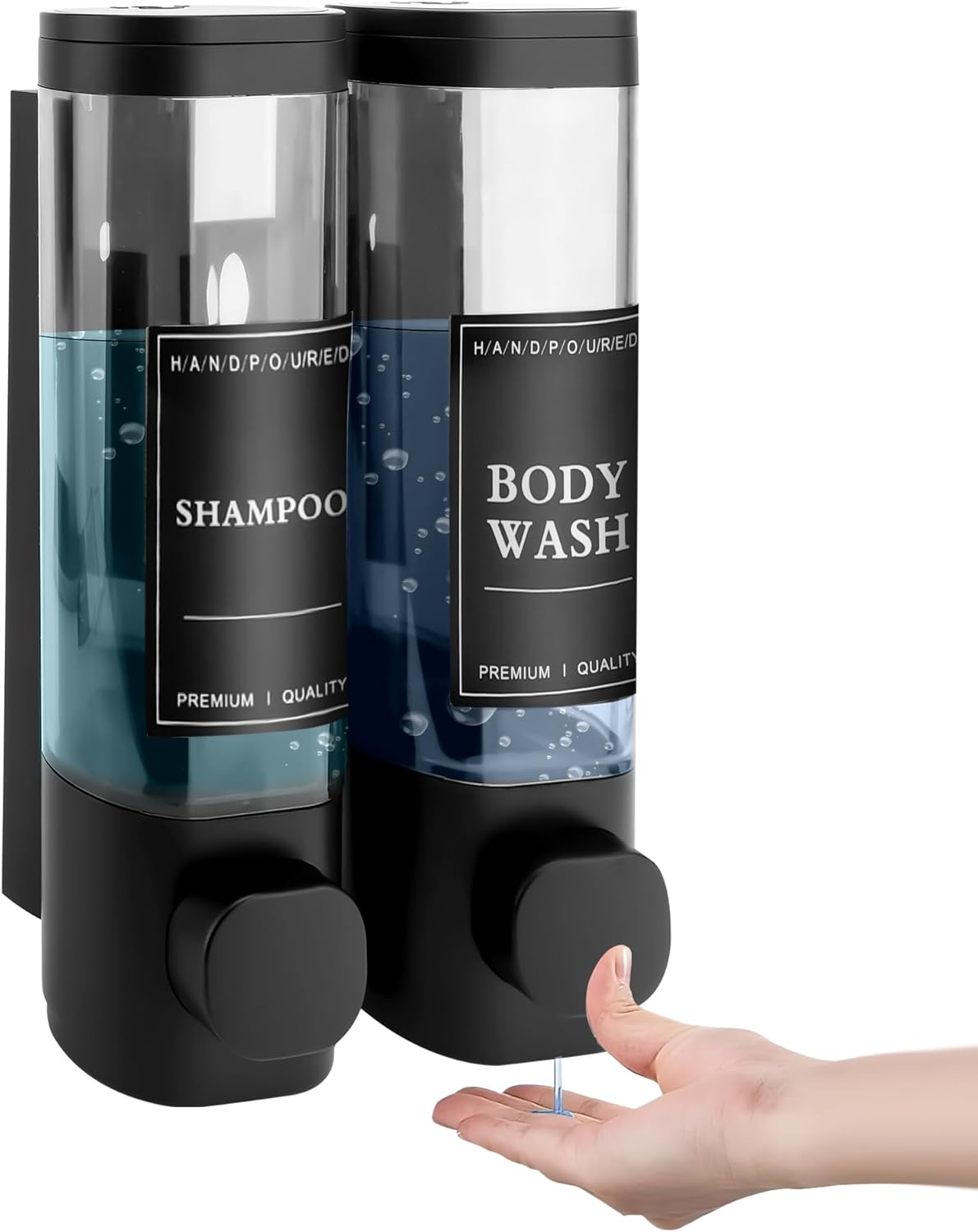 Doppelter Wandseifenspender – 2 X 300 Ml – Schwarzes Abs – Kein Bohren Erforderlich – Für Bad Und Küche – Kompakte Größe