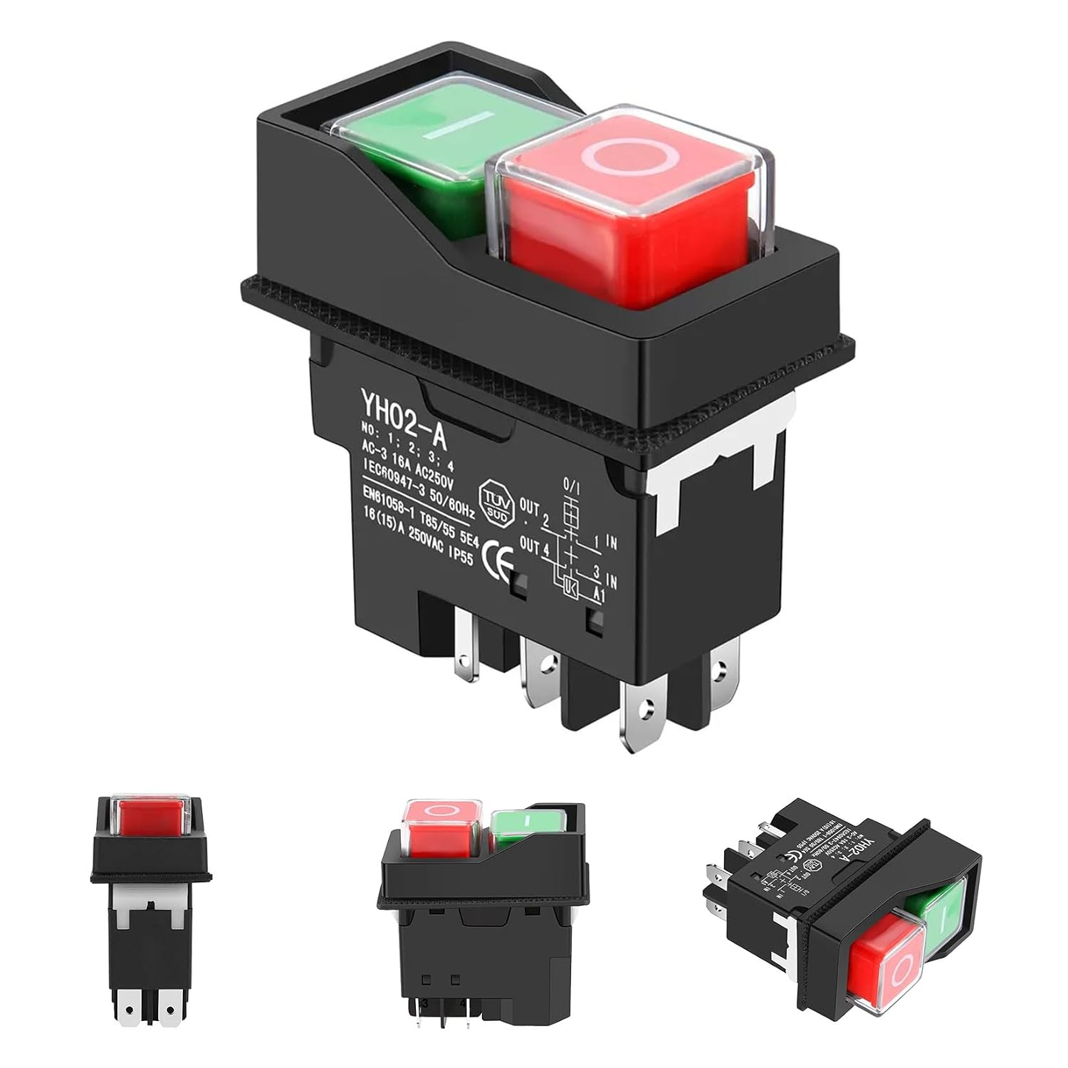 Kjd17 Sicherheitsschalter – 1 Stück – Robustes Kunststoffgehäuse – Not-aus 16 A 250 V – Heimwerker- Und Gartenbedarf – 5-polig, Schwarz