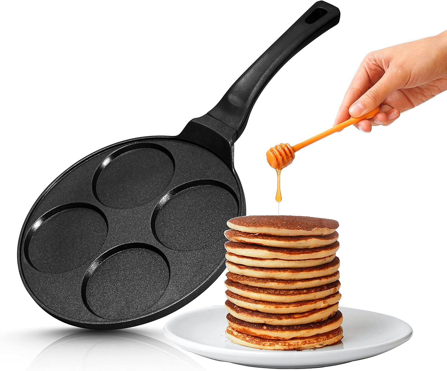 27 Cm Crêpe-pfanne – 4 Mulden – Aluminium Und Keramik – Induktionsgeeignet – Für Mini-crêpes Und Eier – Schwarz