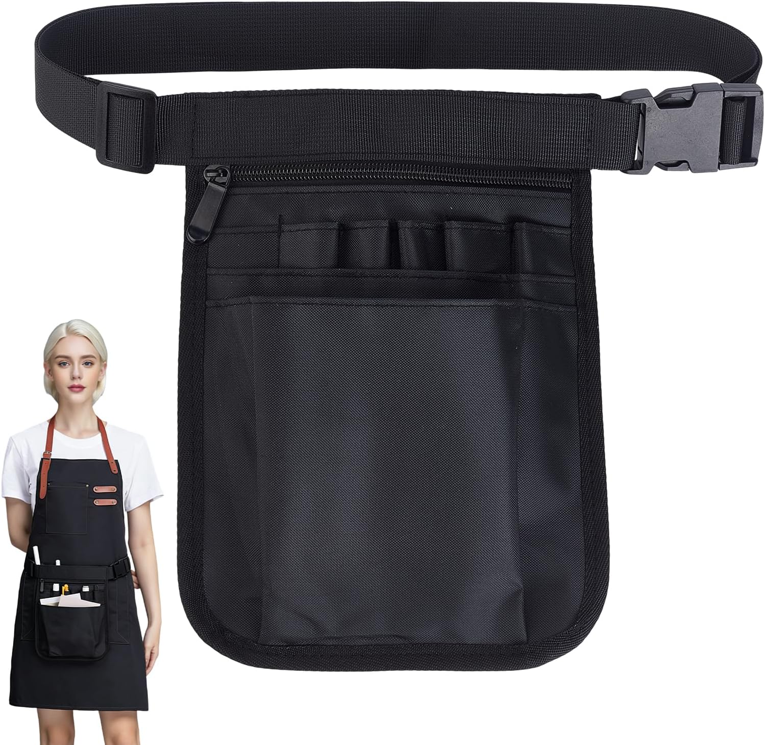 Kellnergürteltasche – 1 Stück – Schwarzes Nylon – 8 Fächer – Für Gastronomie Und Gartenarbeit – 25 X 18 Cm