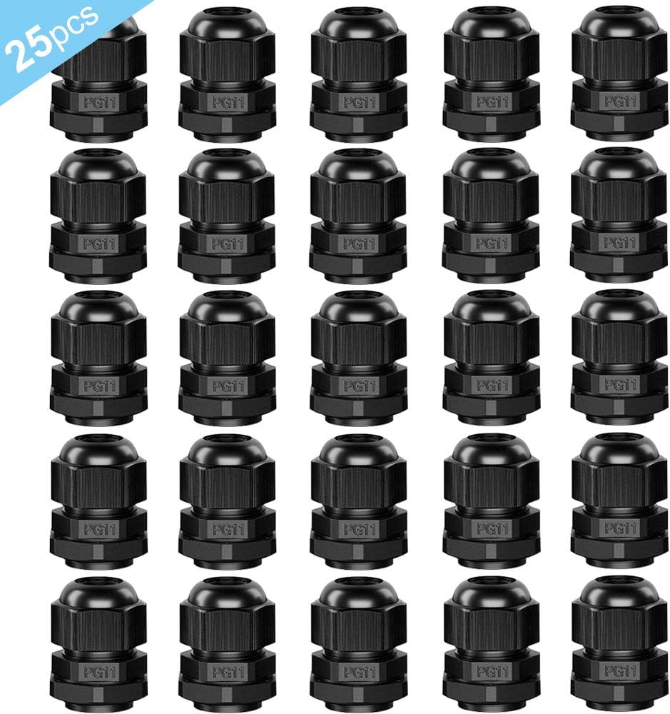 Pg11 Nylon-kabelverschraubungen – 25er-pack – Schwarz Pa66 – Ip68 Wasserdicht – 5–10 Mm Kabel – Gartenbeleuchtung – 18,5 Mm Gewinde