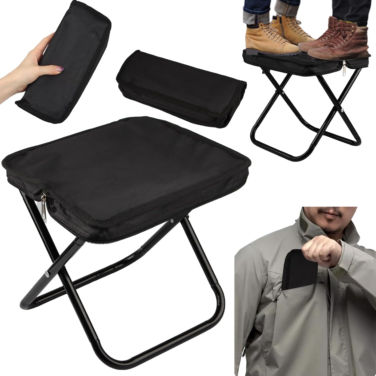 Leichter Klapphocker – 1 Stück – Stahl Und Oxford-gewebe – Belastbarkeit: 150 Kg, Kompakte Aufbewahrung – Camping, Angeln, Garten, Strand – Schwarz