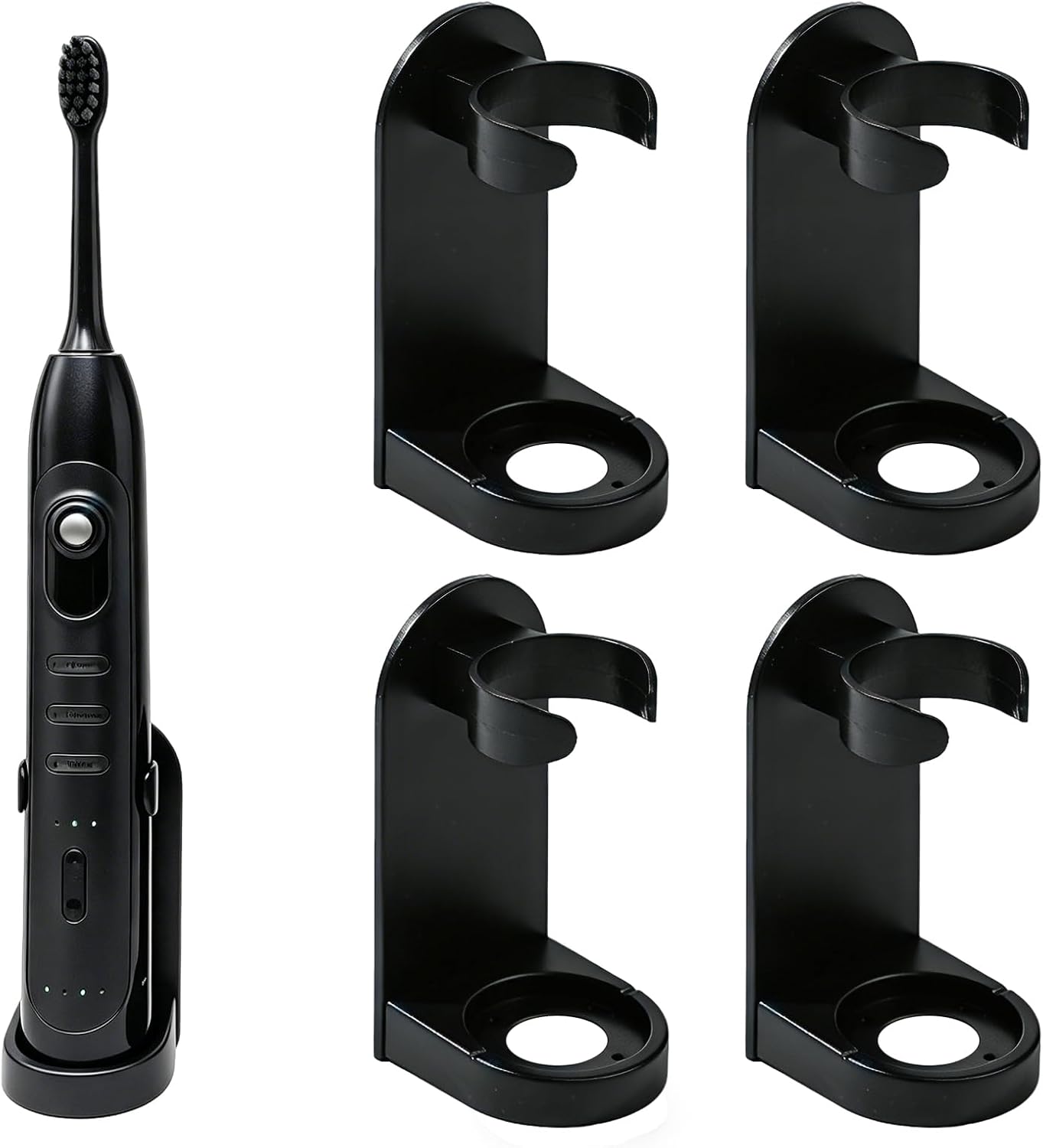 Zahnbürstenhalter – 4er-set – Robuster Kunststoff – Verstellbare Klebehalterung – Modernes Badezimmer – Schwarz