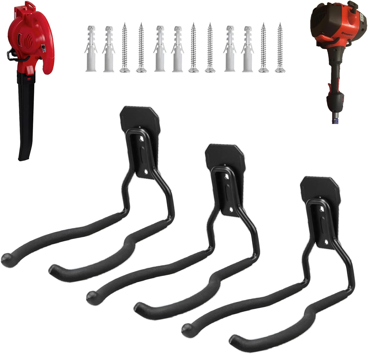 Wandmontierte Werkzeughaken – 3er-set – Robuster, Schwarzer Stahl – Halterung Für Unkrautstecher Und Kettensäge – Garage Und Garten – 19,2 X 13,5 Cm