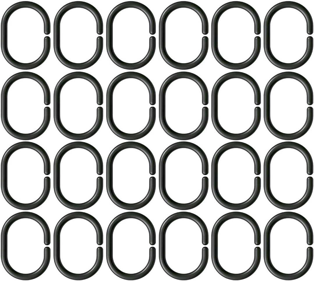 Duschvorhangringe – 24er-pack – Schwarzer Kunststoff – Schiebehaken – Für Badezimmer Und Fenster – 5,8 Cm