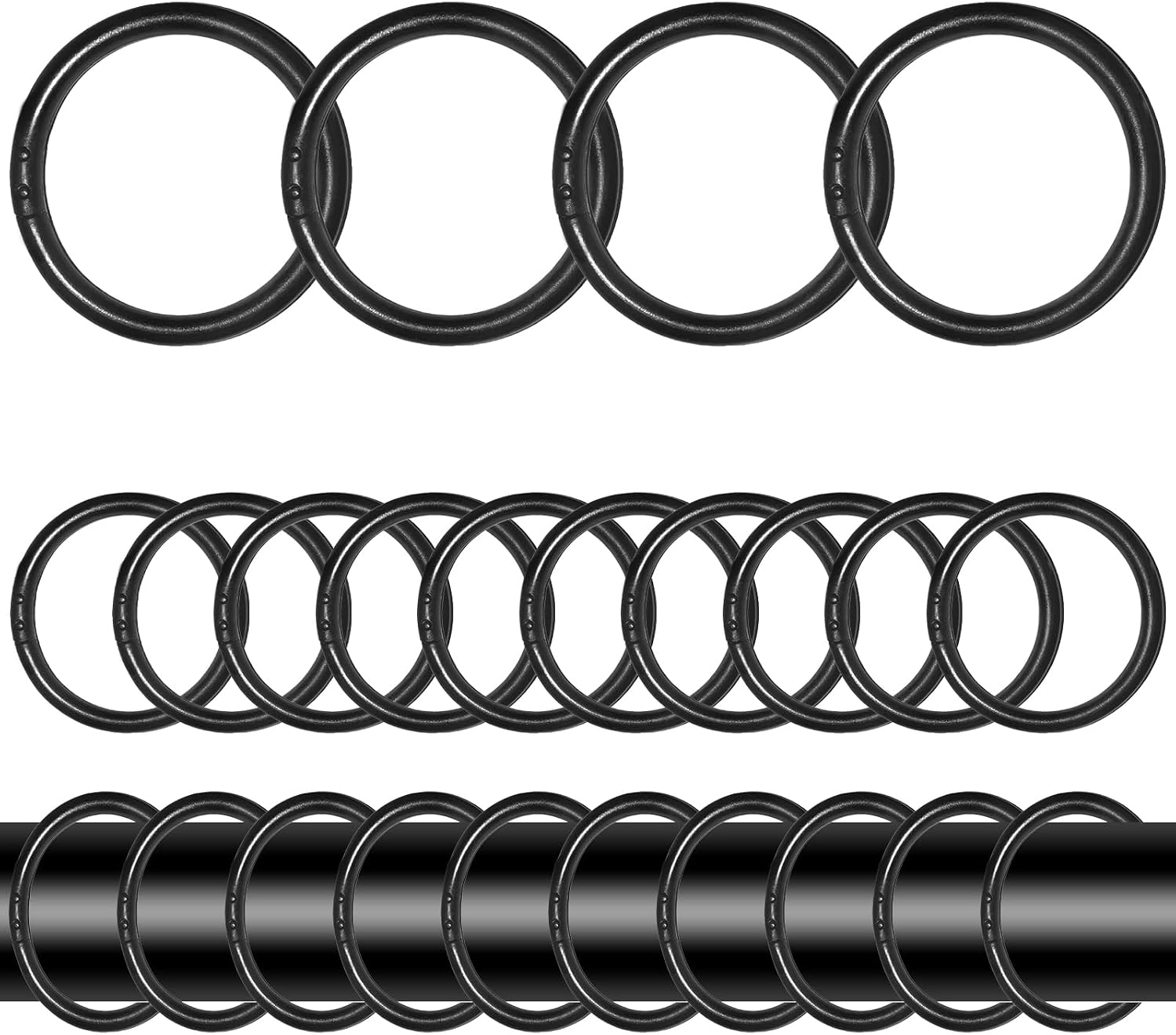 Duschvorhangringe – 24er-pack – Robustes, Schwarzes Kunststoff – Einfache, Universelle Haken – Für Moderne Badezimmer – Farbe: Schwarz