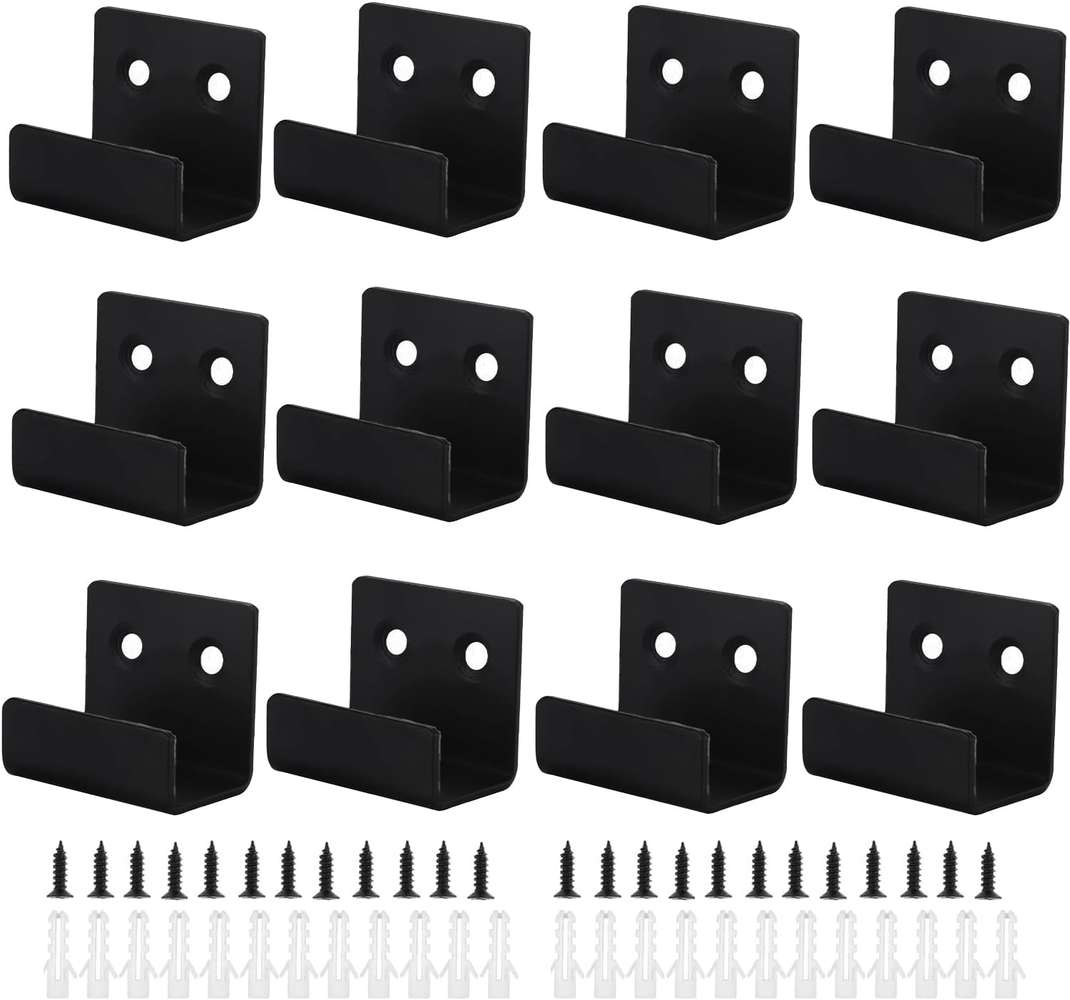 Wandhaken – 12 Stück – Schwarzer Stahl – Robuste Montagehalterung – Küche, Bad, Garage – 21 Mm Breite