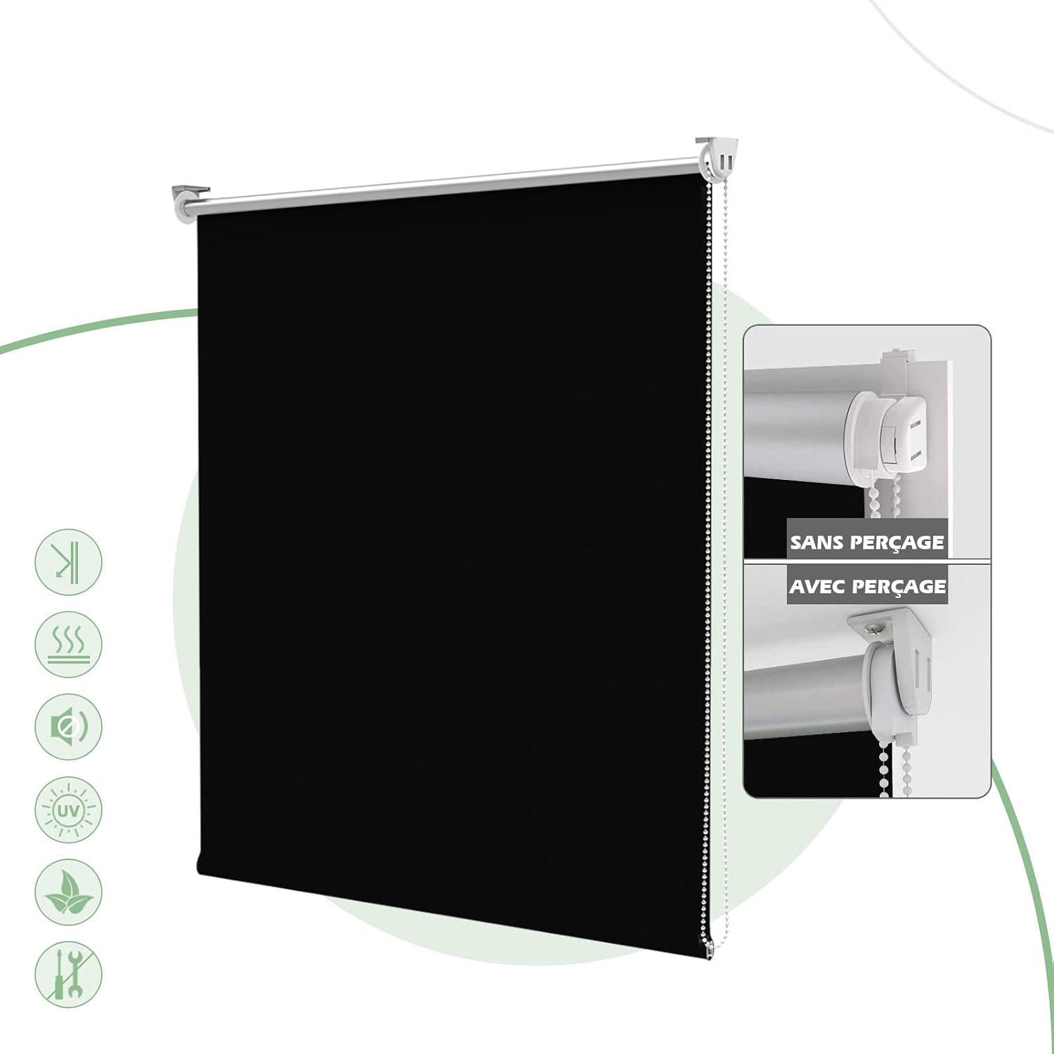 Verdunkelungsrollo – 1-teilig – Schwarzes Polyester – Wärmedämmung – Schlaf- Und Wohnzimmer – 50 X 100 Cm