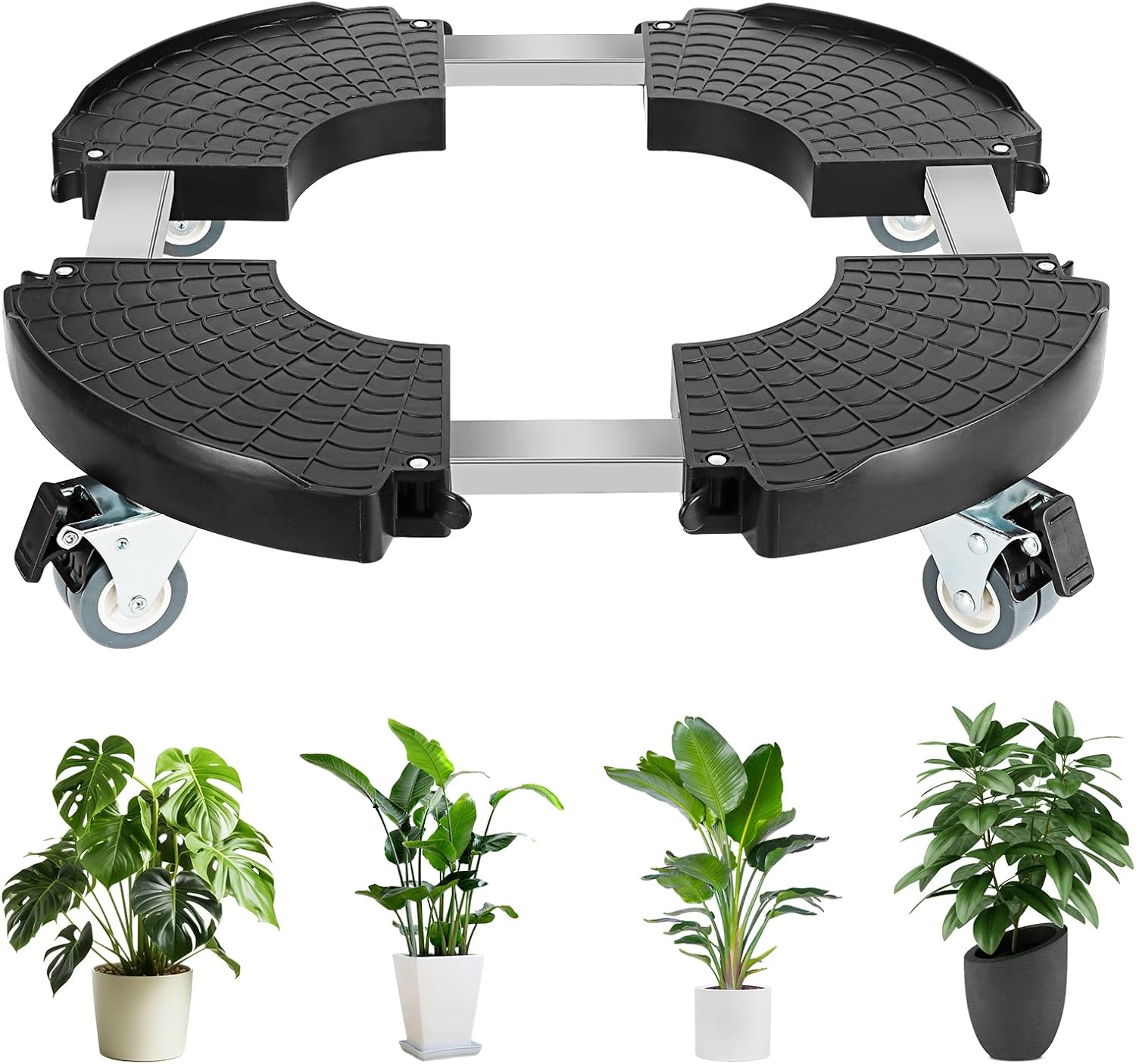 Verstellbarer Pflanzenständer Mit Rollen (40–48 Cm), Pflanzenhalter Mit 360°-schwenkrollen, Maximale Tragkraft 300 Kg, Runder Blumentopfständer Für Drinnen Und Draußen, Schwarz