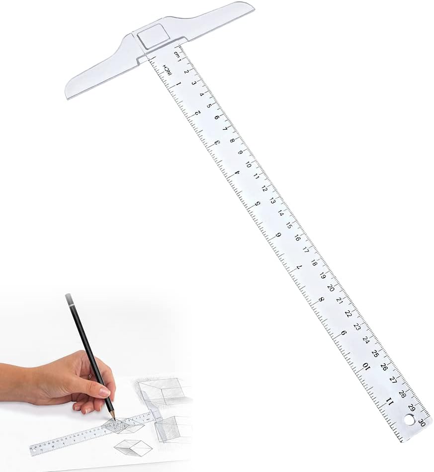 30 Cm Langes, Transparentes T-förmiges Kunststofflineal – Doppelseitige Skala Für Technisches Zeichnen Und Schulzeichnungen