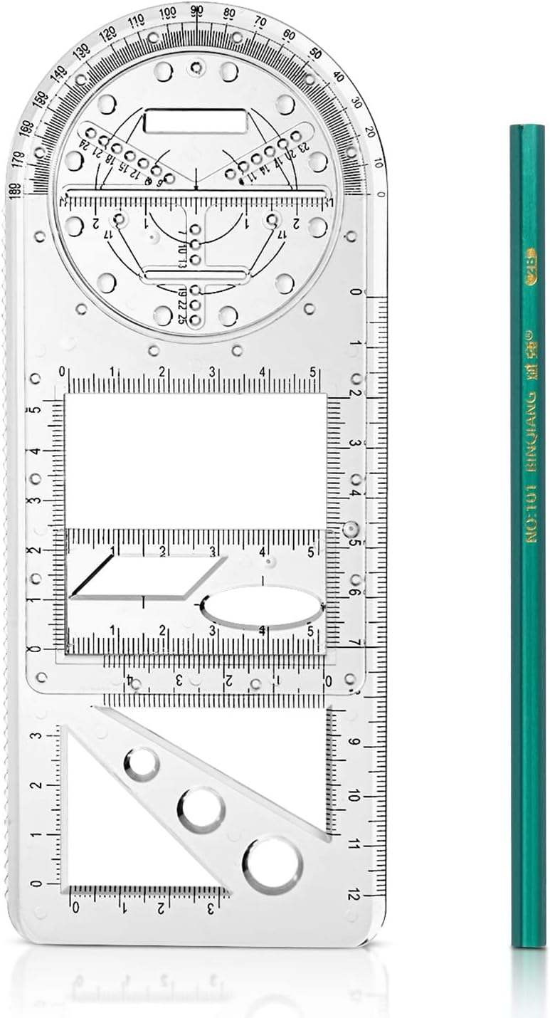 Geometrisches Lineal – 1 Stück – Transparenter Kunststoff – Multifunktional, 14 Formen – Für Schüler Und Künstler – 19 X 7,8 Cm