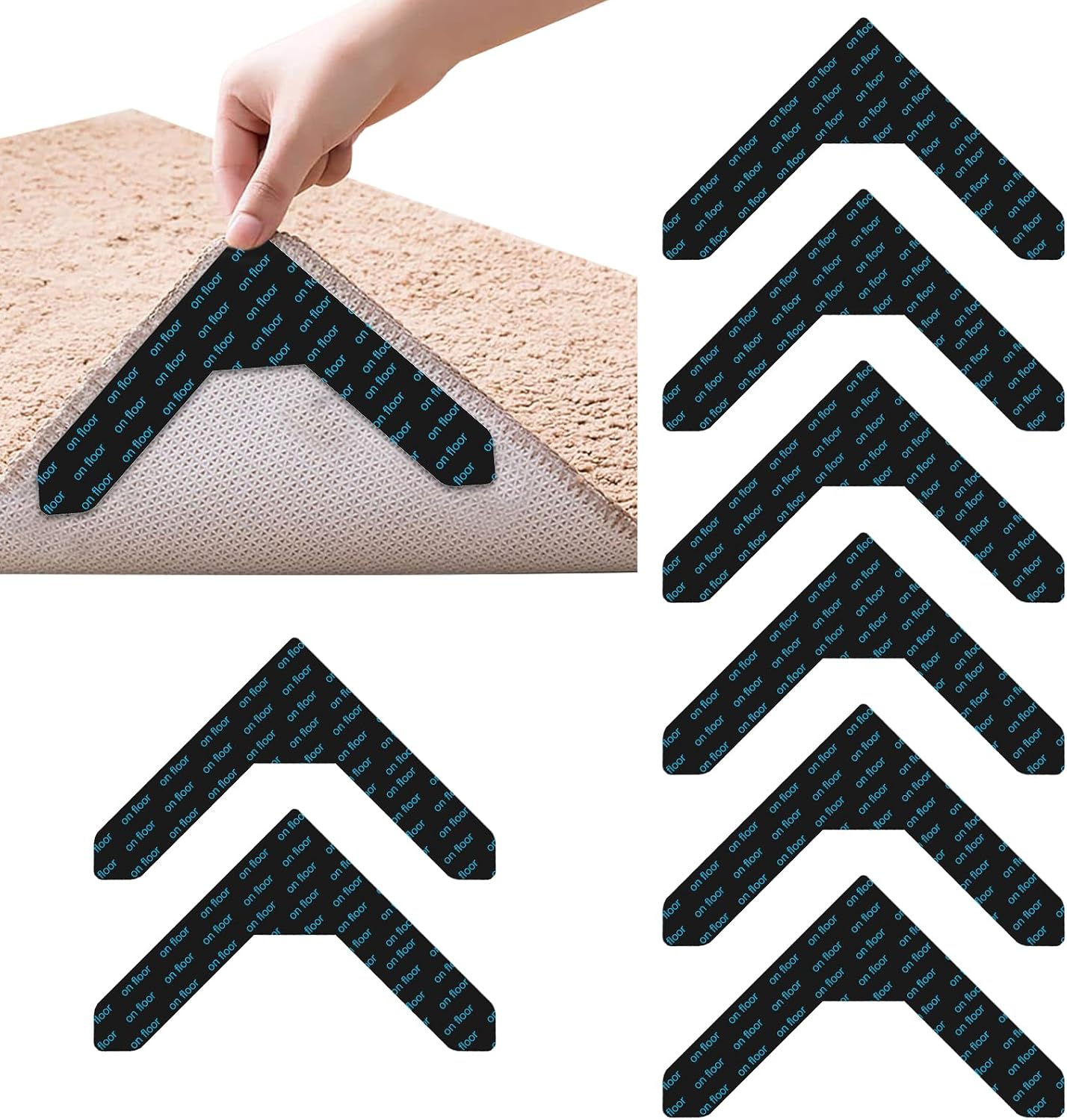 Set Mit 8 Selbstklebenden Teppichstreifen – Wiederverwendbar, Doppelseitig – Sicherer, Rutschfester Halt – Geeignet Für Parkett Und Hartböden – Unauffällige Abmessungen