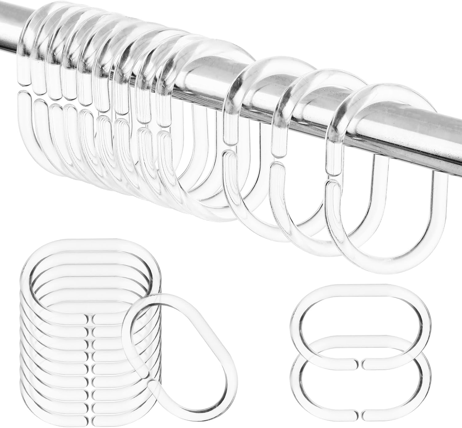 Set Mit 24 Duschvorhangringen – Transparenter Kunststoff, C-form – Leichtgängig, Rostfrei – Für Badezimmer Und Ankleidezimmer – 5,6 X 4 X 0,5 Cm