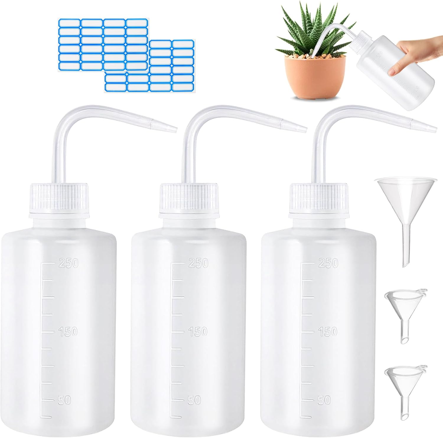 Set Mit 3 Graduierten Pipettenflaschen – Flexibler Kunststoff – Auslaufsichere Feindüse – Labor Und Garten – 250 Ml Transparent