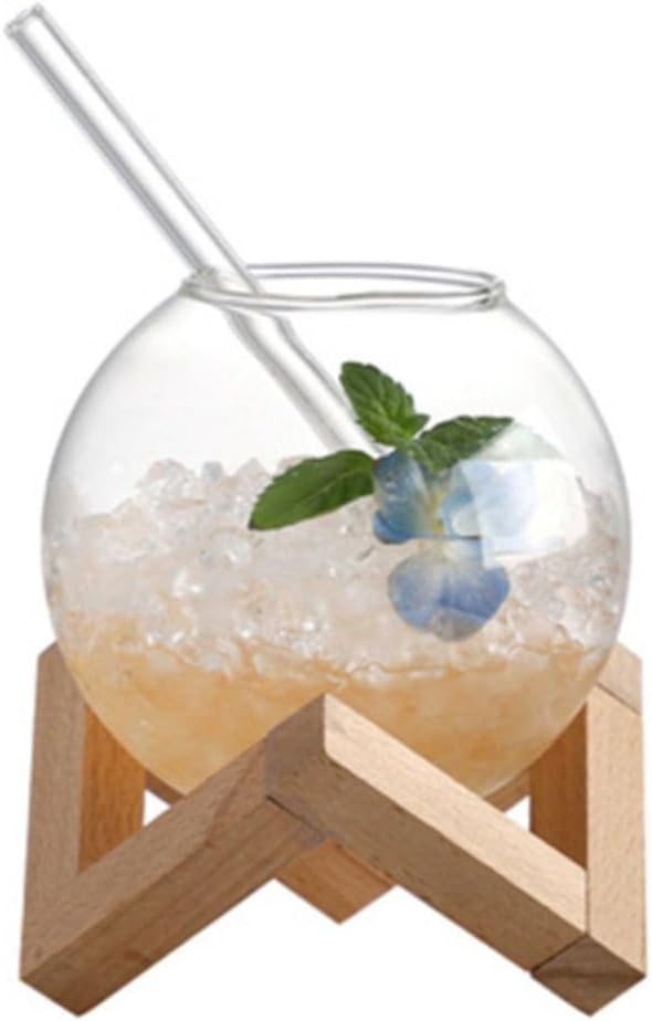 Kugelförmiges Cocktailglas – 1 Stück – Klarglas Mit Strohhalm Und Holzständer – Modernes Design Für Drinks – Ideal Für Partys Und Den Gebrauch Zu Hause – Einheitsgröße