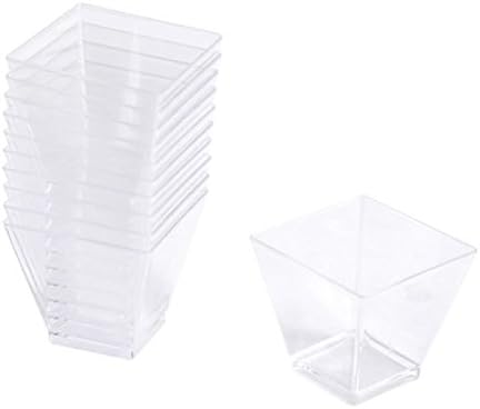 Set Mit 25 Quadratischen 60-ml-gläsern – Wiederverwendbarer, Transparenter Kunststoff – Für Vorspeisen Und Desserts – Ideal Für Partys Und Empfänge