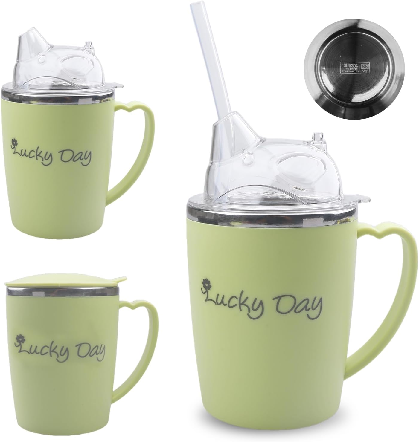 3-in-1-becher Für Senioren – 1-teilig – Edelstahl Und Pp – Auslaufsicher Mit Strohhalm – Für Ältere Menschen Und Schwangere – 350 Ml