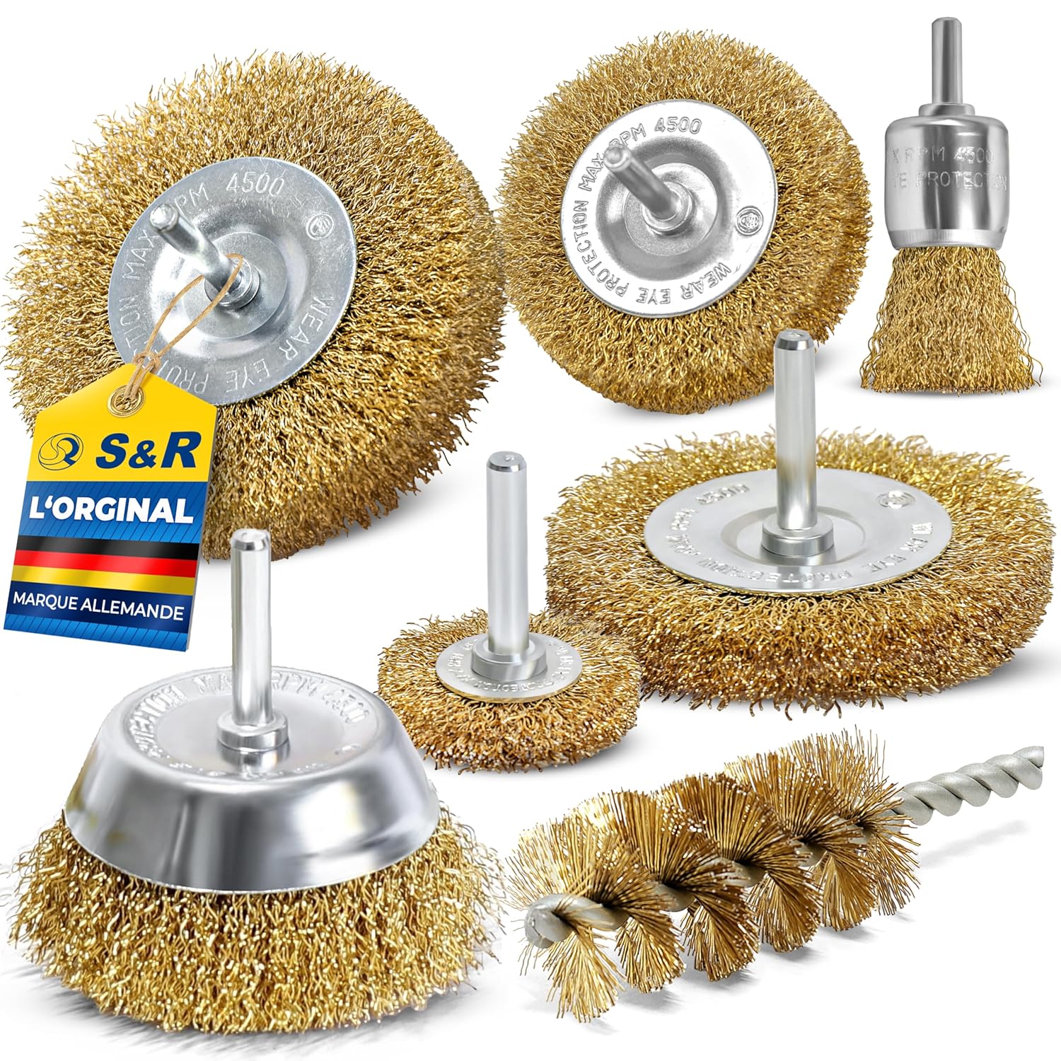 Set Mit 7 Metallbürsten – Stahl Und Messing – 6 Mm Schaft – Rostentfernung Und Polieren – Für Bohrmaschinen Und Schleifmaschinen – Verschiedene Durchmesser