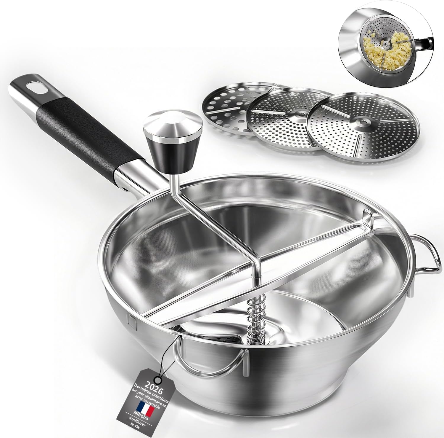 Gemüsemühle – 1 Stück – Edelstahl – 3 Austauschbare Scheiben – Für Pürees Und Saucen – Silber