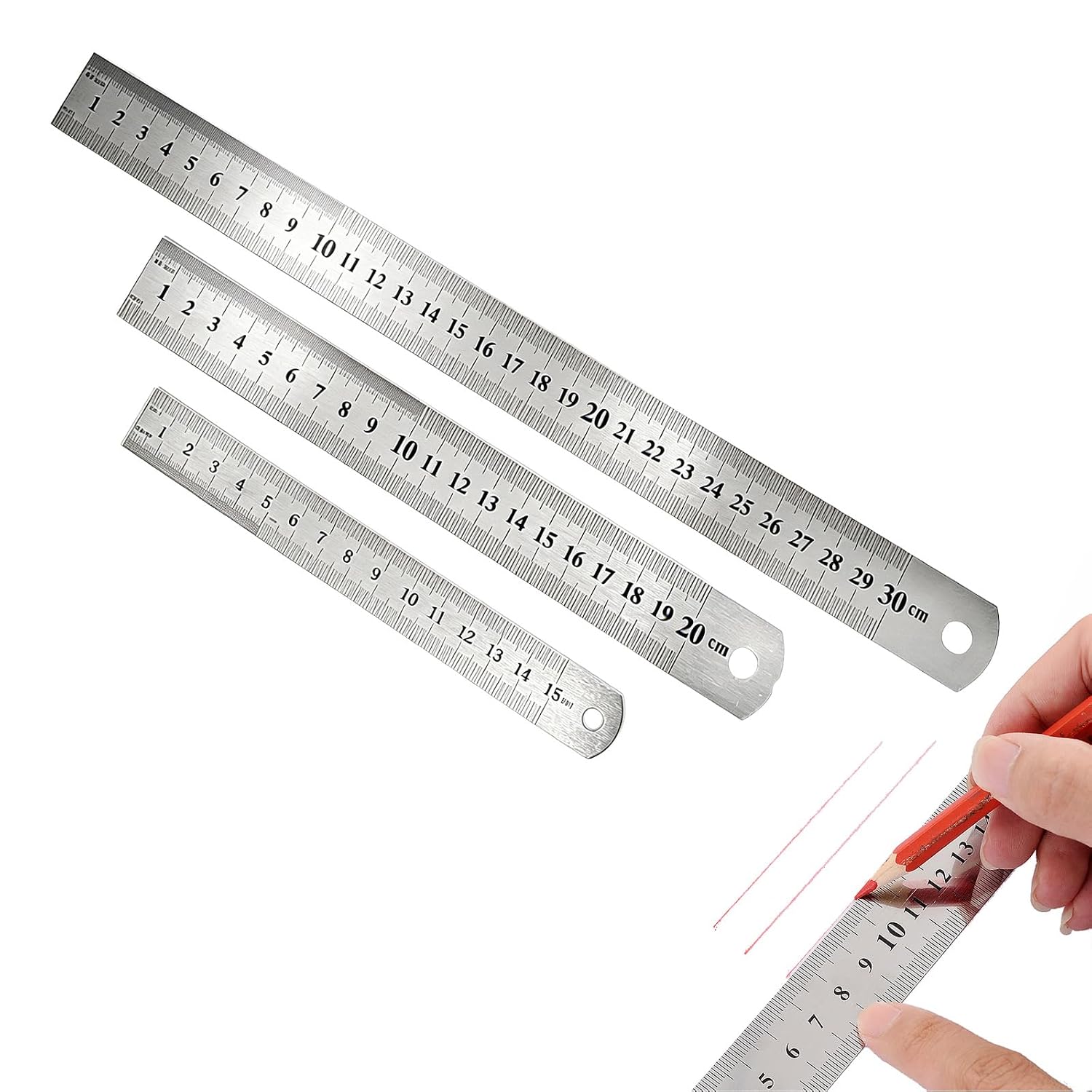 Metalllineal – 3er-set – Edelstahl – Doppelte Skala – Für Schule Und Büro – 15/20/30 Cm