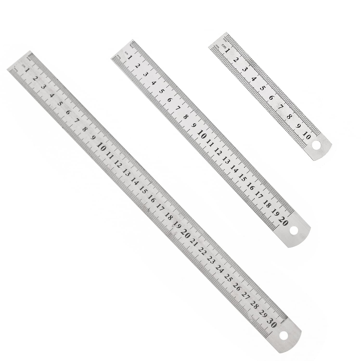 Lineal – 3-teilig – Edelstahl – Doppelskala – Für Schüler Und Büro – 10 Cm, 20 Cm, 30 Cm