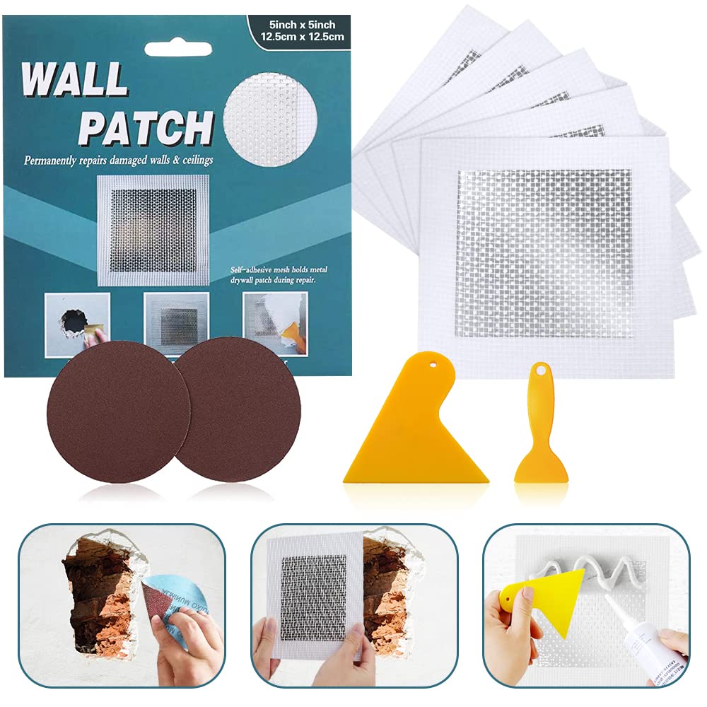 5er-pack Gipsreparaturflicken – Aluminium Und Faser – Selbstklebend Mit Großem Loch – Wände Und Decken – 12,7 X 12,7 Cm