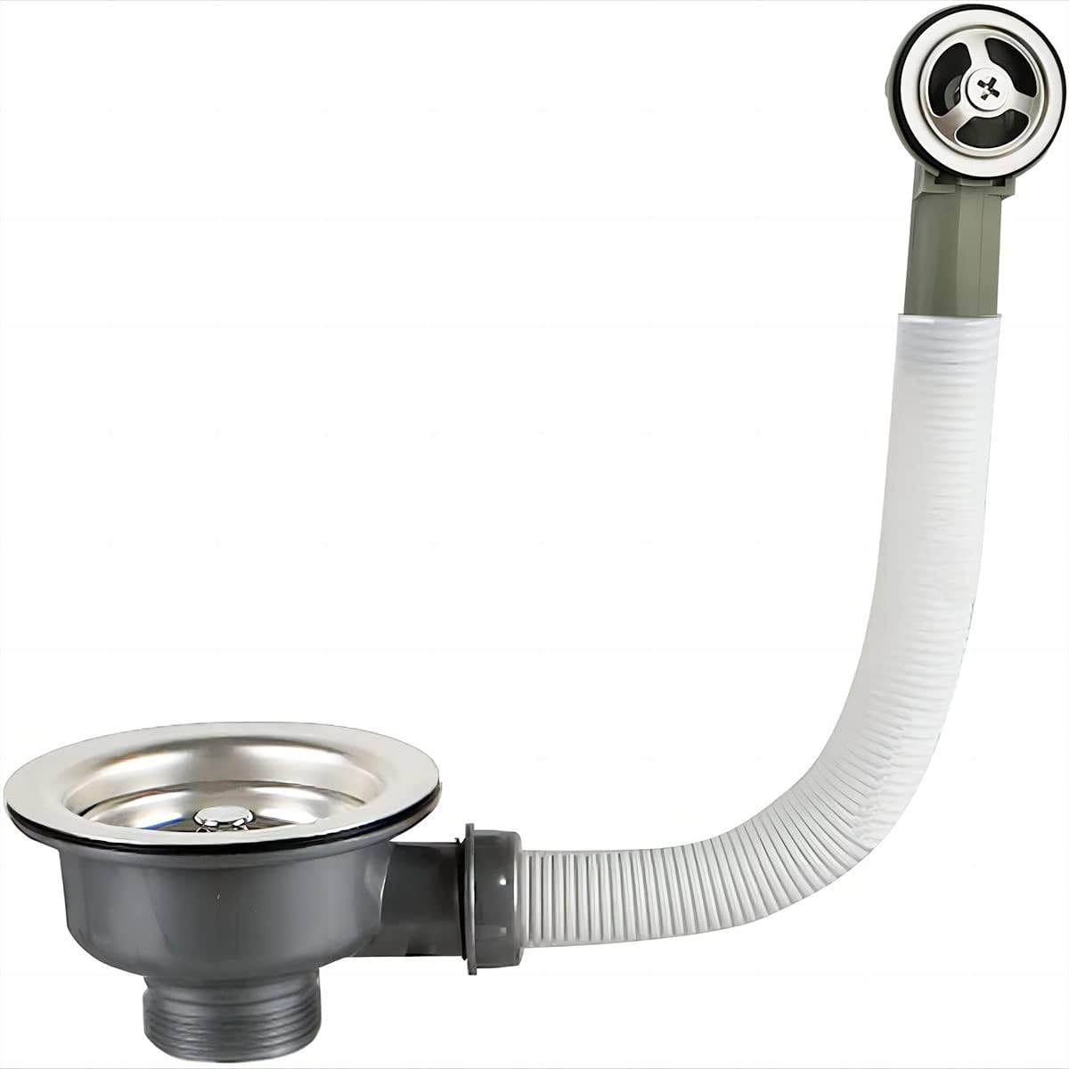 Spülbeckenablauf Mit Überlauf – 1 Stück – Edelstahl Satiniert Und Abs – 110-mm-abfluss Mit Integriertem Korb – Küche/bad – 1,5 Zoll