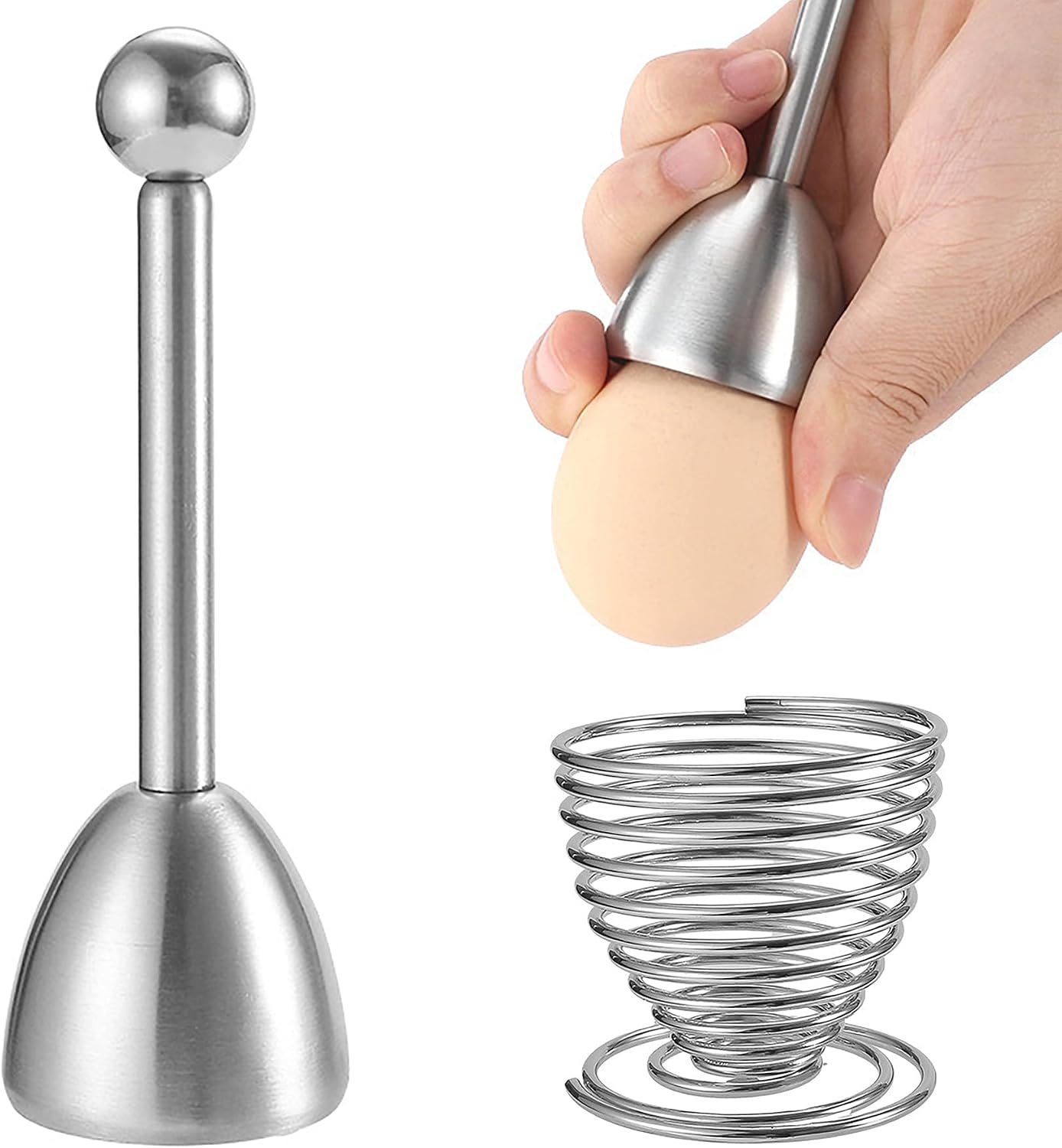 Eierschneider- Und Eierbecher-set – 2-teilig – Edelstahl – Präzises Öffnen Ohne Beschädigung Des Eigelbs – Ideal Für Frühstück Und Den Täglichen Gebrauch – Kompaktes, Silbernes Design