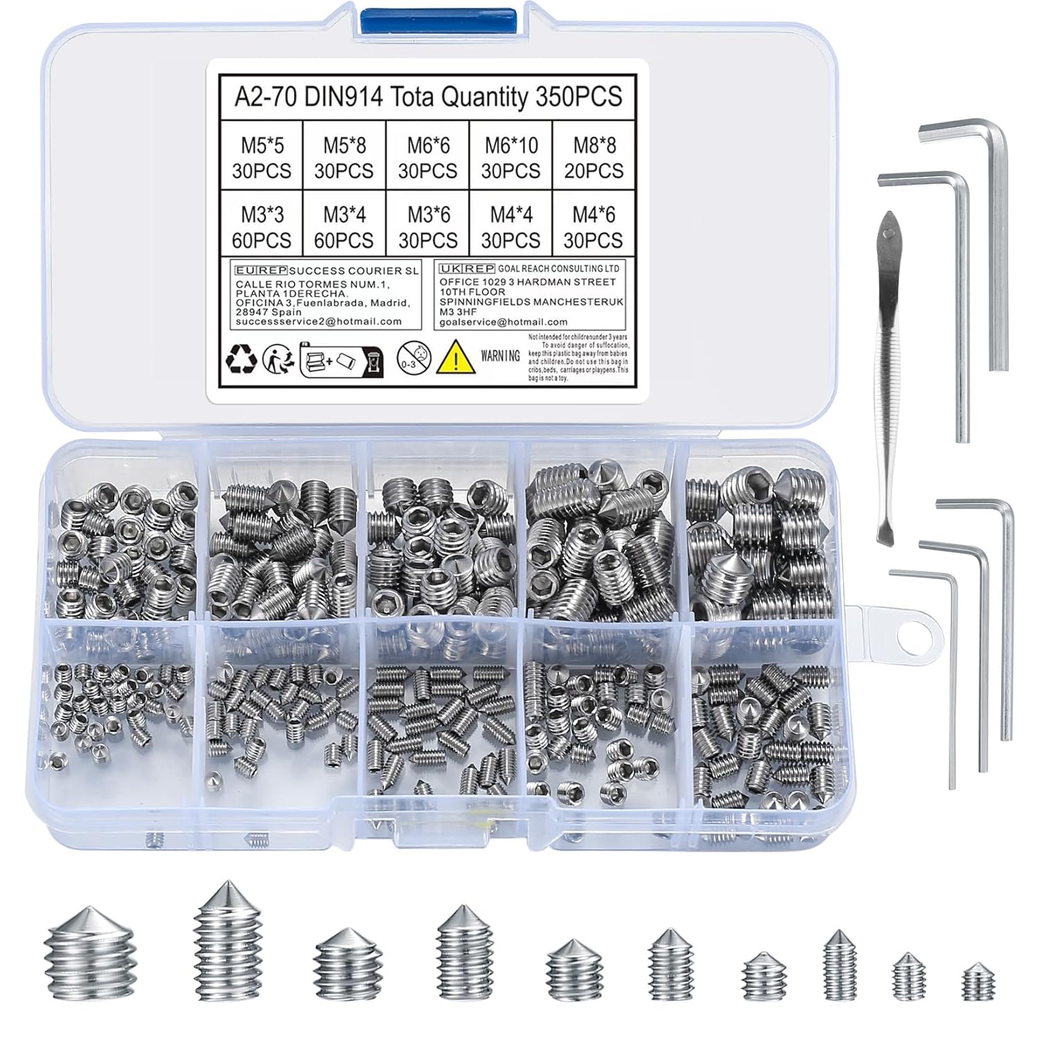 350-teiliges Set Stellschrauben – Edelstahl 304 – Sechskant-kugelkopf – Für Griffe Und Möbel – Größen M3 Bis M8