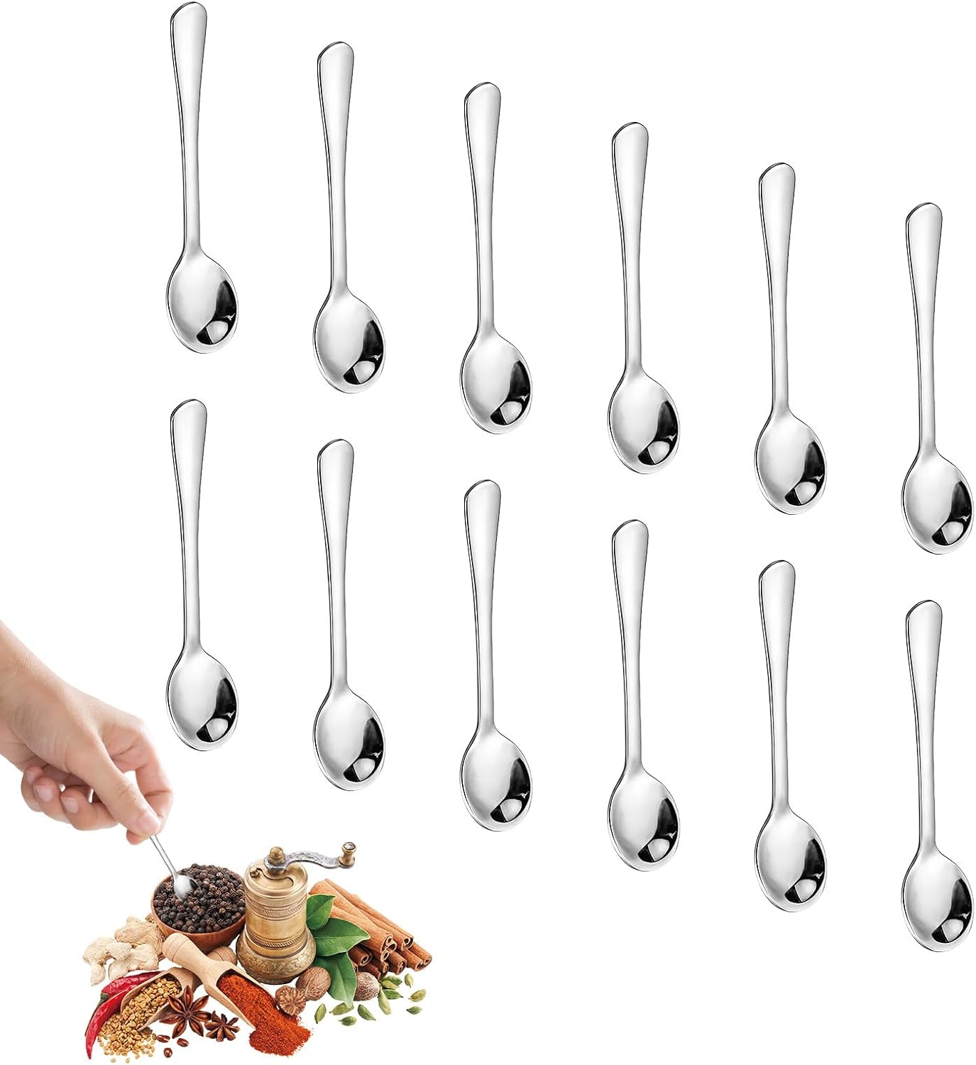 Mini-teelöffel – 12 Stück – Edelstahl – Kompaktes Und Robustes Design – Zum Servieren Von Gläsern Und Gewürzen – 7,5 X 1,5 Cm, Silber