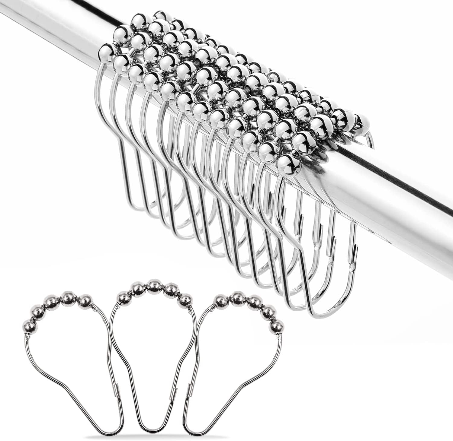 Duschvorhangringe – 36er-set – Silberfarbener Edelstahl – Kugelgelenksystem – Für Badezimmer Und Hotel – 7,4 X 4,2 Cm