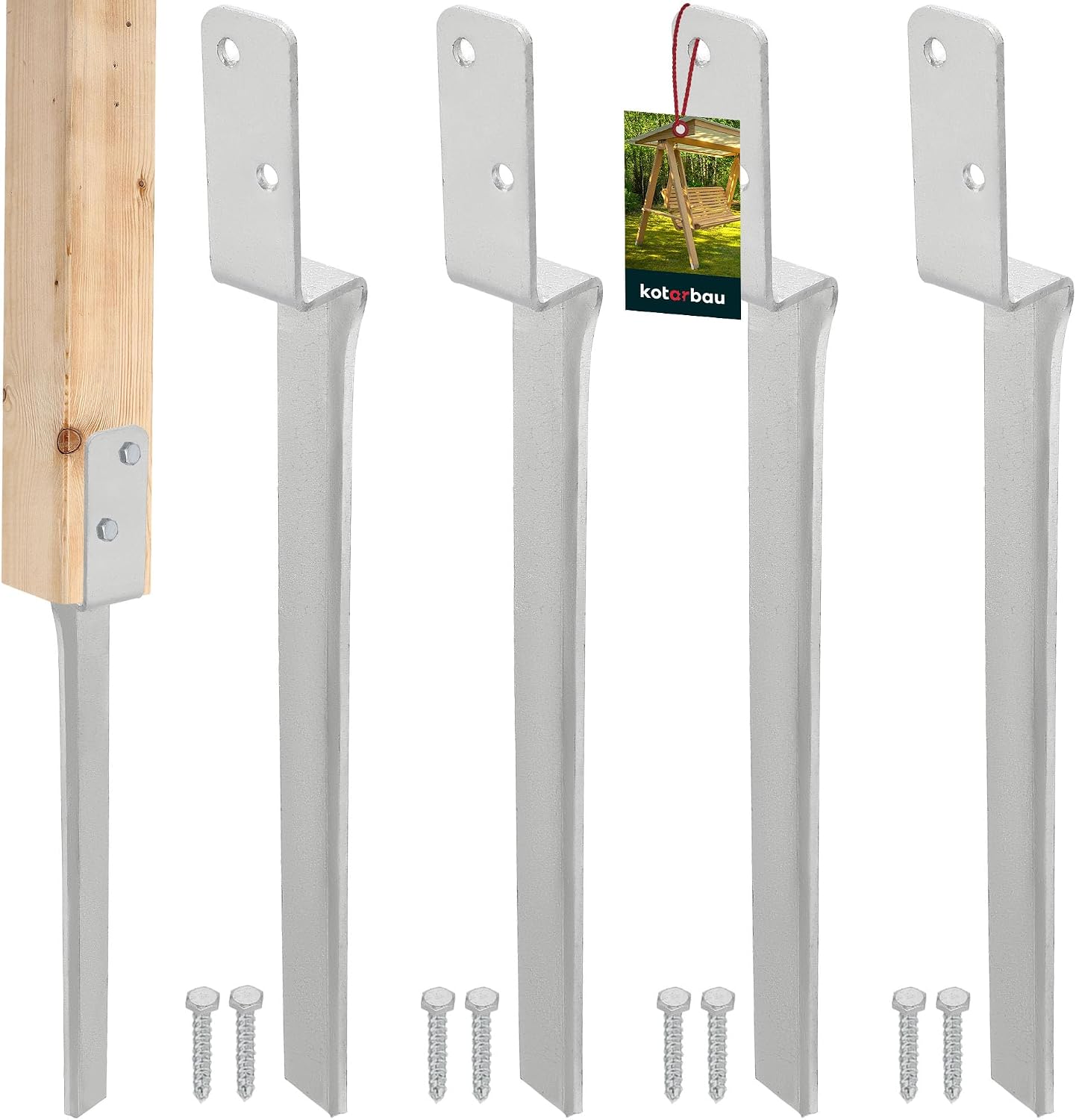 Bodenanker – 4er-set – Verzinkter Stahl – L-förmige Bodenanker – Für Gartenschaukeln – 50,5 Cm Silber