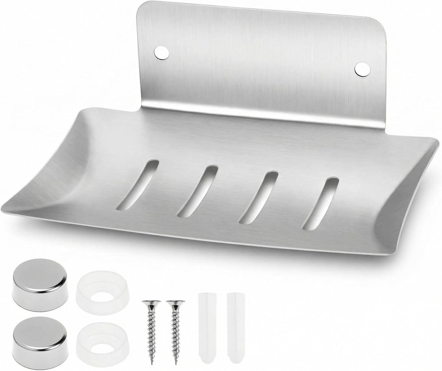 Wandseifenschale – 1 Stück – Gebürsteter Edelstahl 304 – Wasserabweisendes Ablaufsystem – Für Bad Und Küche – Silber, 12 X 8 Cm