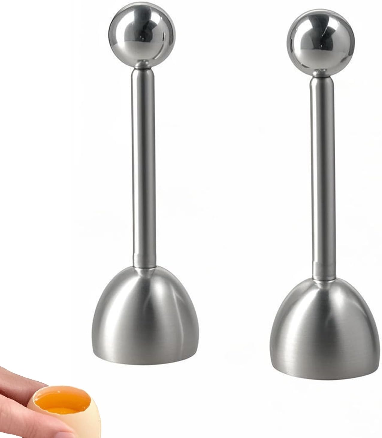 Eieröffner Aus Edelstahl – 2er-set – Kugelform – Präzises Öffnen Von Hart- Und Weichgekochten Eiern – Für Den Täglichen Gebrauch In Der Küche – Silber, 13 X 3,8 Cm