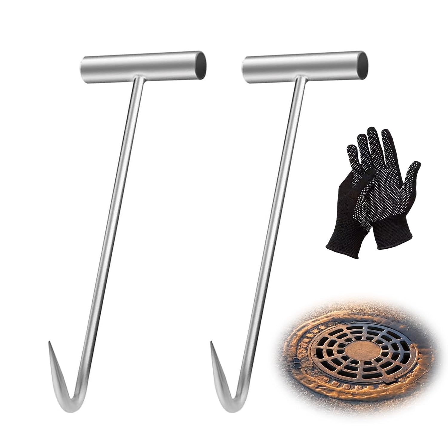 Hebehaken – 2er-set – Edelstahl – Für Schächte Und Schwere Lasten – Für Den Professionellen Und Privaten Gebrauch – 30 Cm, Silber