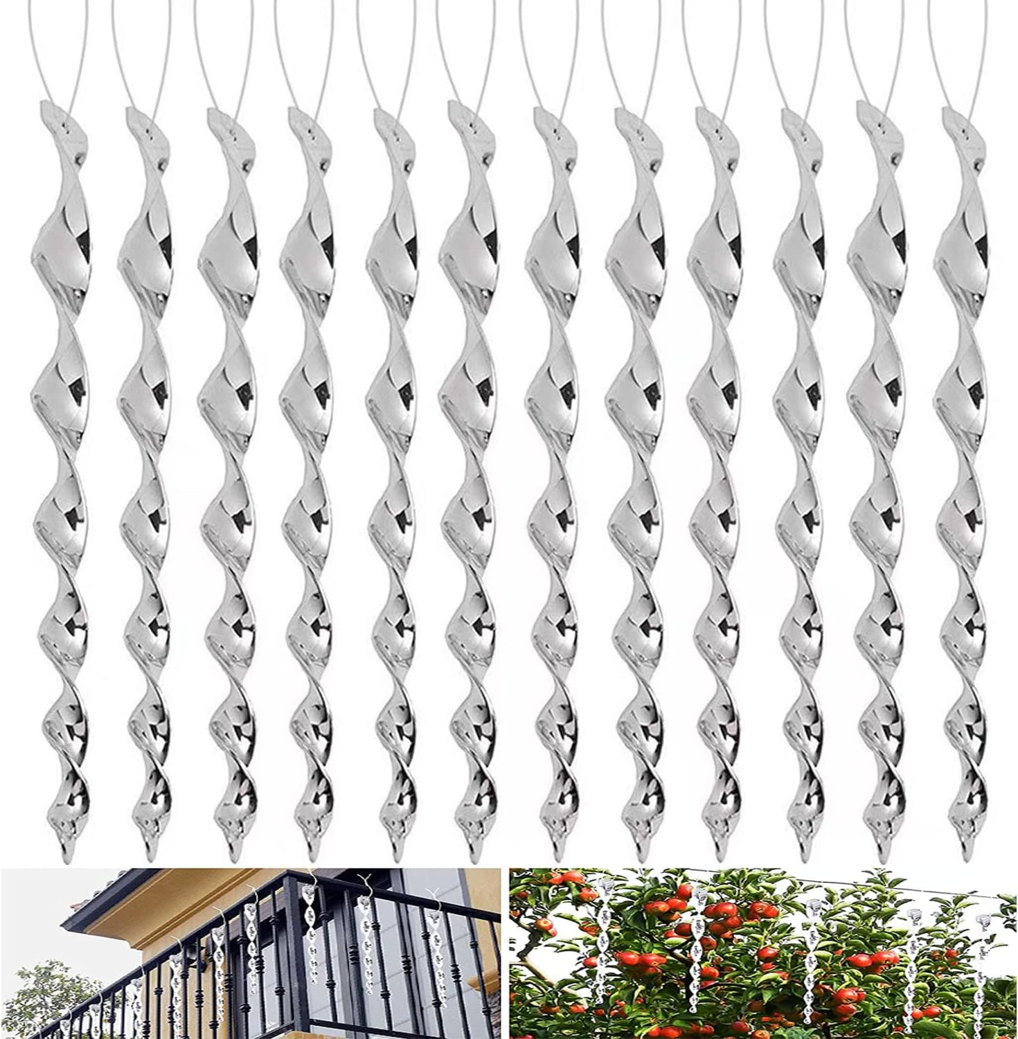 Vogelabwehr – 12 Stück – Reflektierendes Pvc – 360°-lichtabwehr – Garten, Balkon, Obstgarten – 30 Cm, Silber