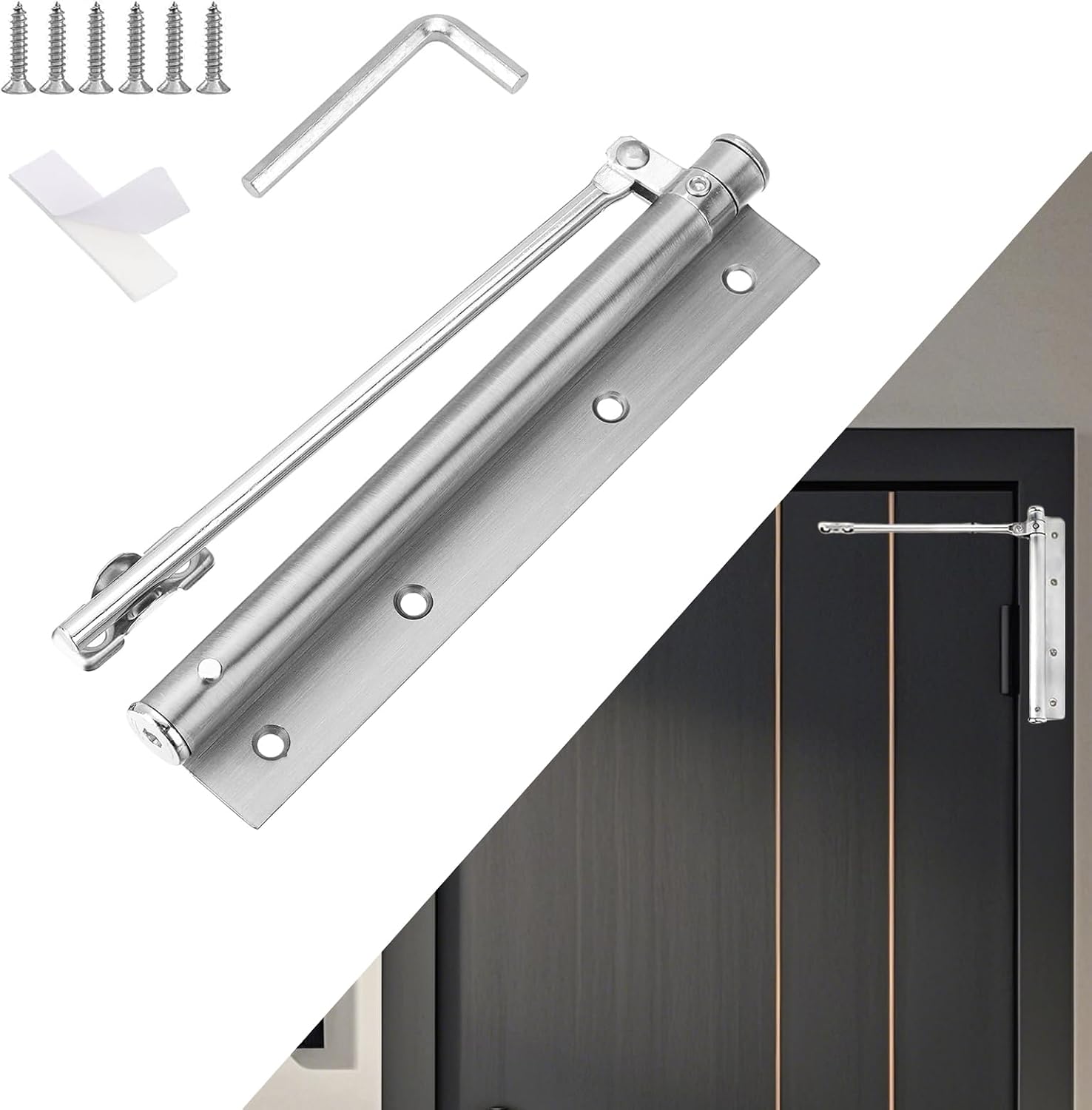 Automatischer Türschließer – 1 Stück – Edelstahl – Einstellbare Schließkraft 30 Kg – Für Zuhause, Hotel Und Büro – Silber