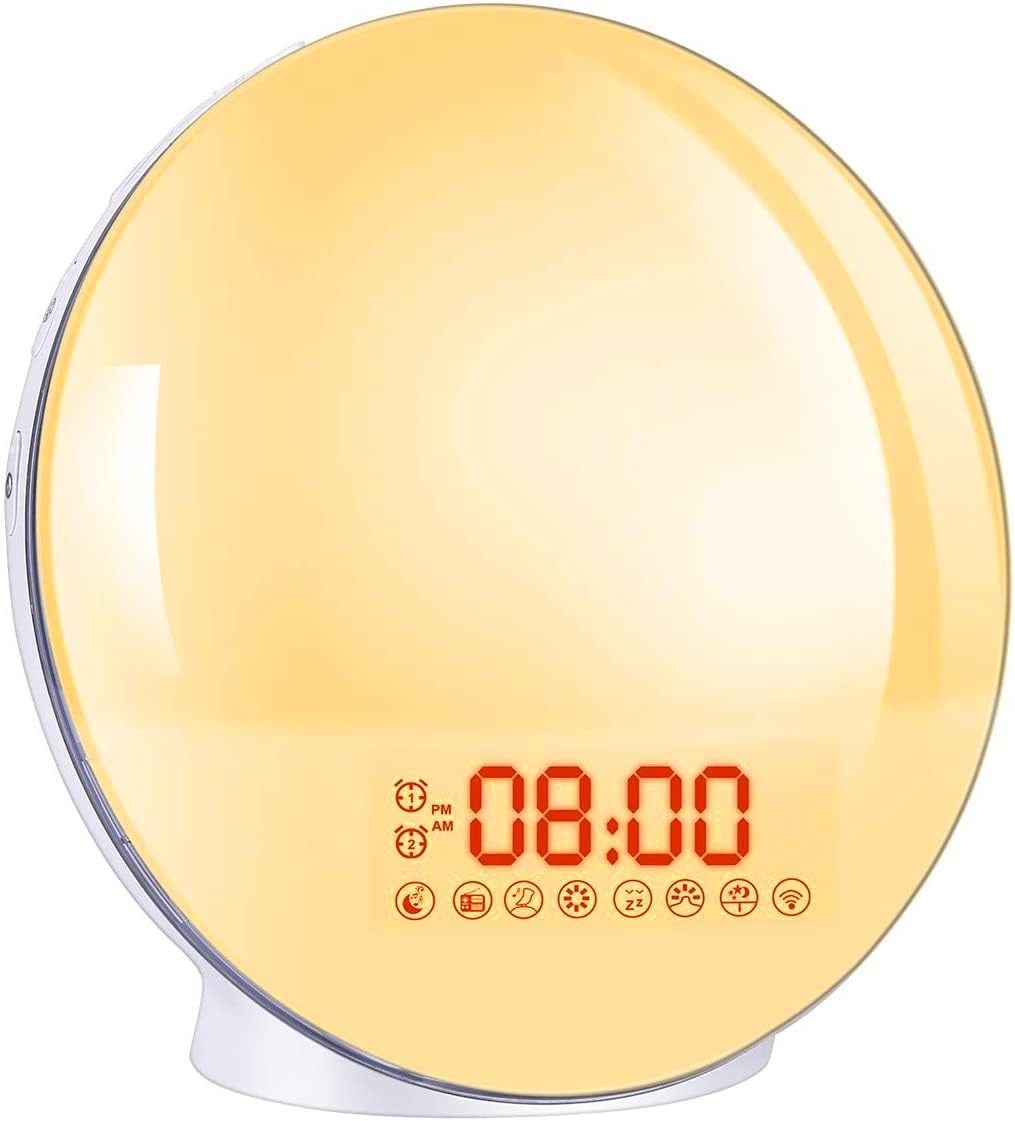 Led-sonnenaufgangssimulator-wecker – 1 Stück – Weißer Kunststoff – Fm-radio Und 7 Farben – Für Schlafzimmer Und Babyzimmer – 20 Helligkeitsstufen