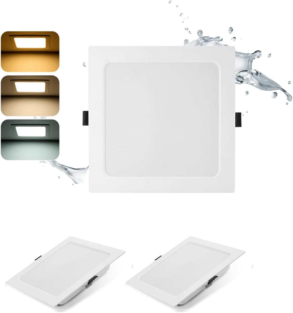 Quadratische Led-einbaustrahler – 2er-pack – Aluminium – 24 W, Schutzart Ip44 – Wohnzimmer, Badezimmer, Küche – 220 Mm, Weiß