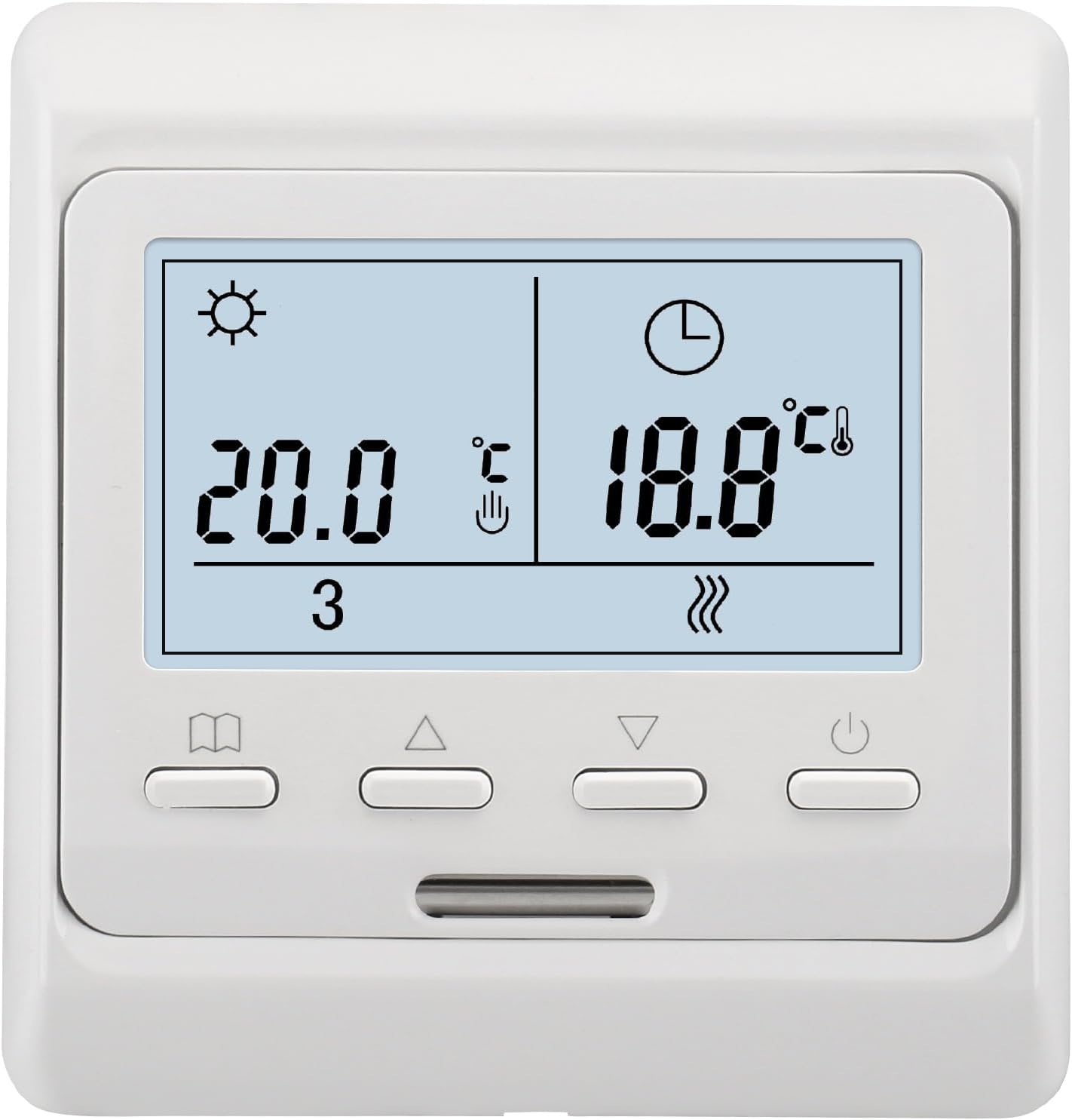 Fußbodenheizungsthermostat – 1 Stück – Weiß – Programmierbar 5+2 – 230 V, 3 A Ausgang – Für Elektrothermische Ventile – 60 Mm Gehäuse