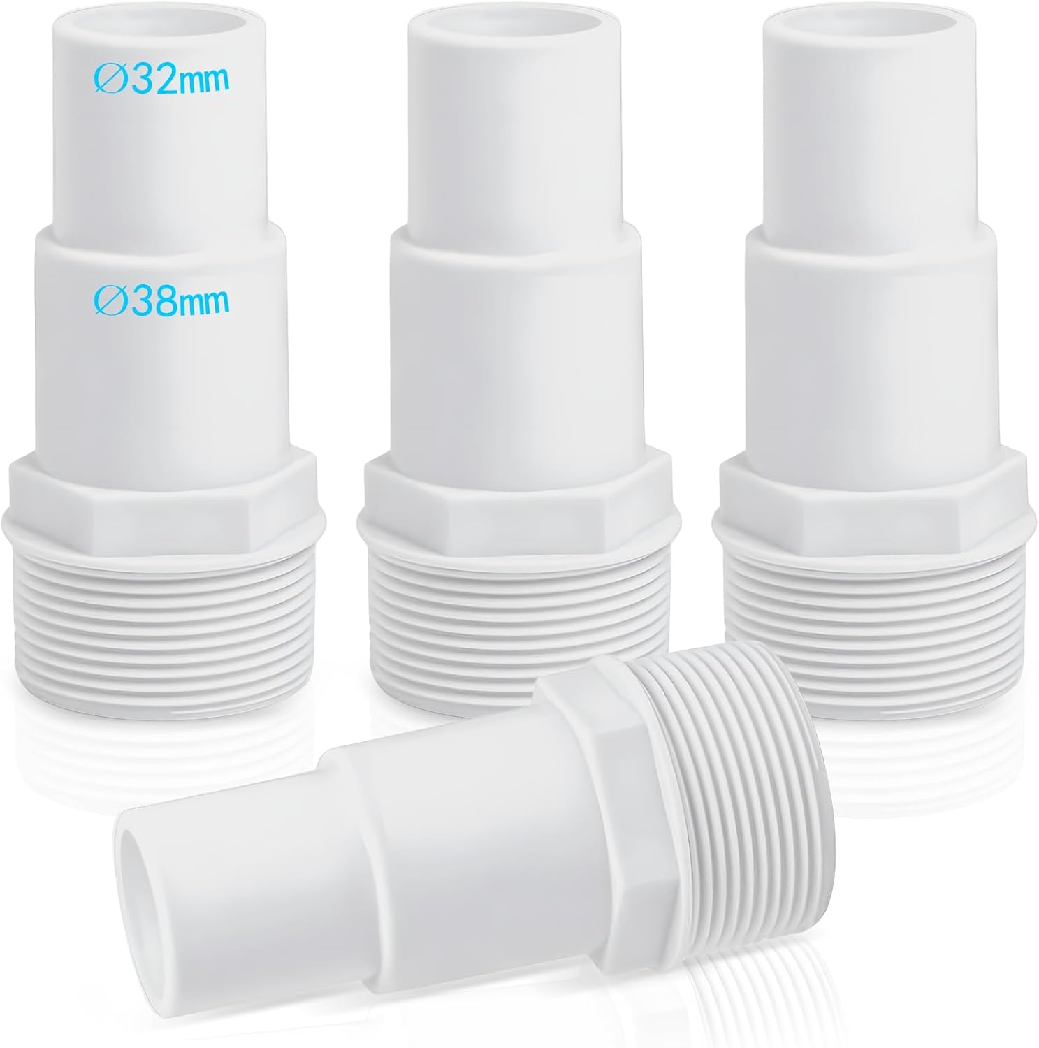 Poolschlauchverbinder – 4er-pack – Weißer Kunststoff – 32/38 Mm Auf 1,5 Zoll – Für Pumpe Und Skimmer