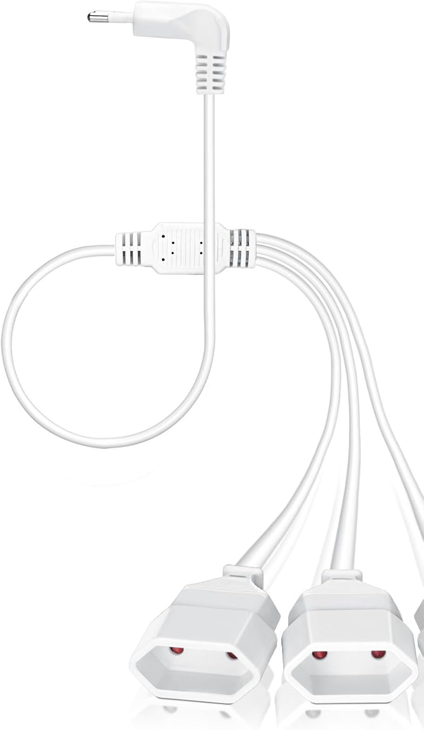 Flaches Verlängerungskabel – 2 Steckdosen – Weißes Pvc – 90°-winkelstecker – Für Beengte Platzverhältnisse – 0,5 M